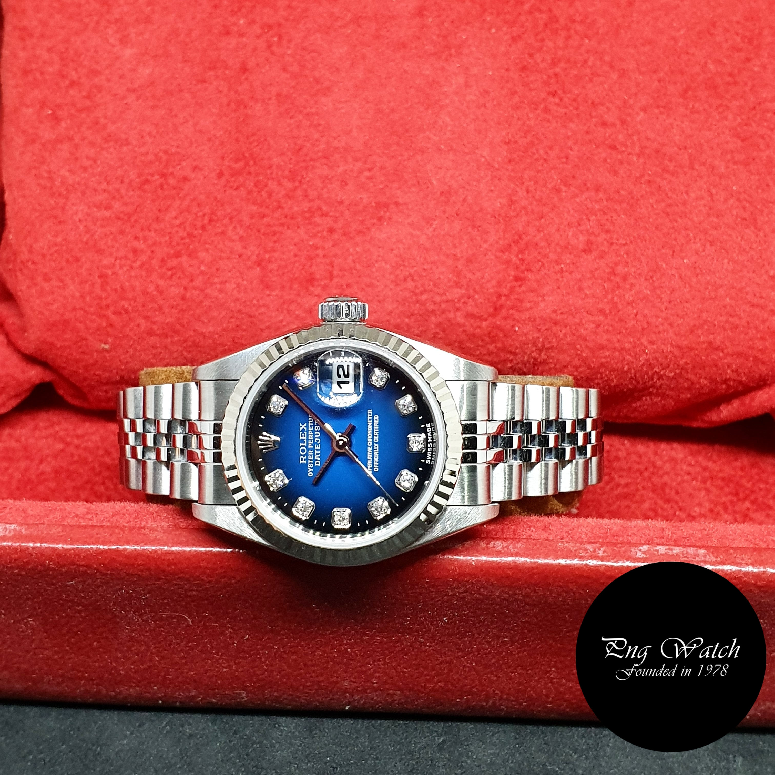 Rolex Oyster Perpetual 2 Tone Blue Ladies Diamonds Datejust REF: 69174