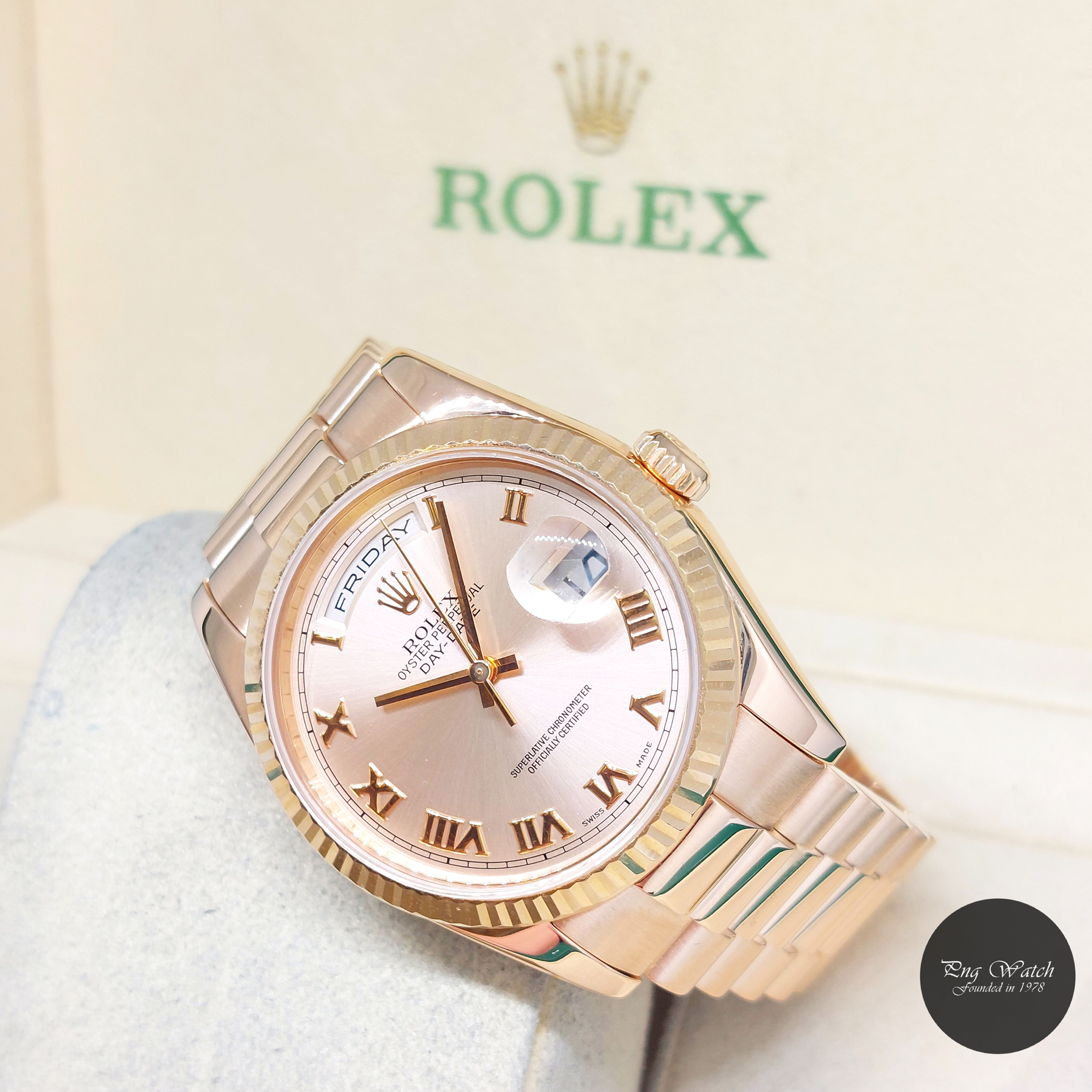 Rolex 36mm Oyster Perpetual 18K Rose Gold Pink Roman Day-Date REF: 118235 (P)