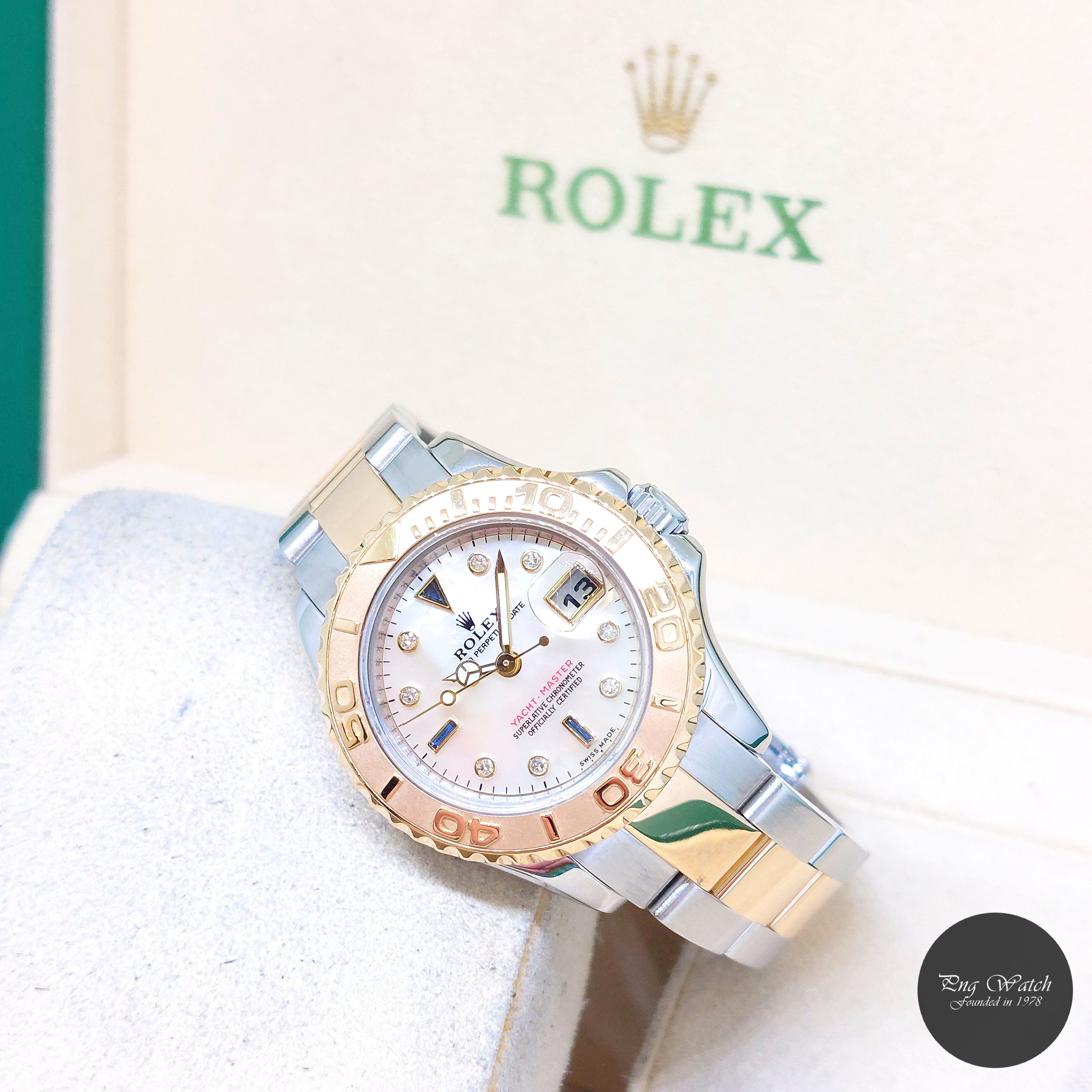 Rolex 29mm 18K Half Yellow Gold MOP Serti Diamonds Yachtmaster REF: 169623 (V)