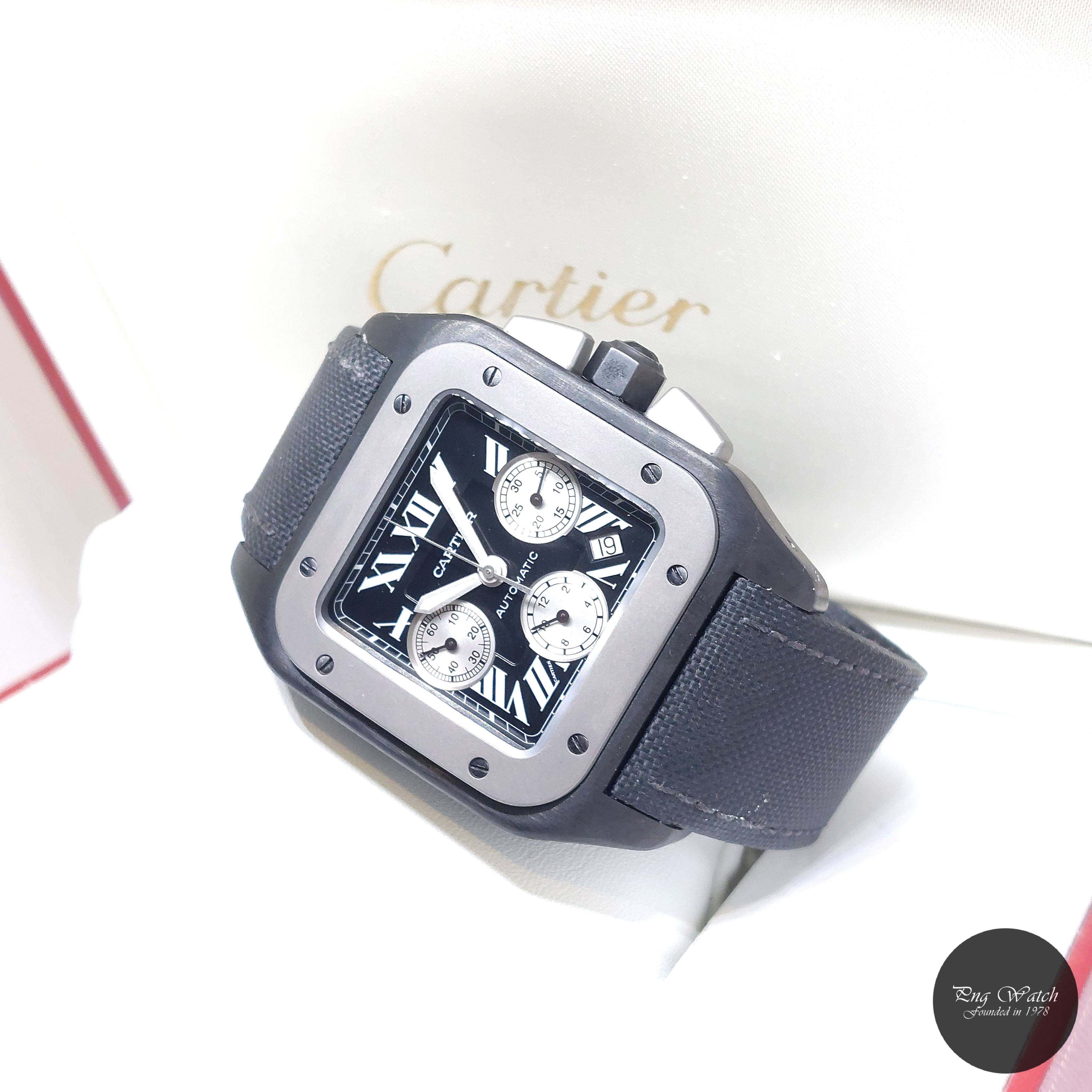 Cartier 54.9mm X 46.55mm Black Roman Dial ADLC Stl & Tita Santos 100 XL Chrono