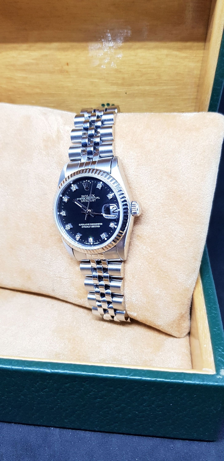 Thumbnail: Rolex Oyster Perpetual Matte Black 10PT Diamonds Boy Datejust REF: 68274