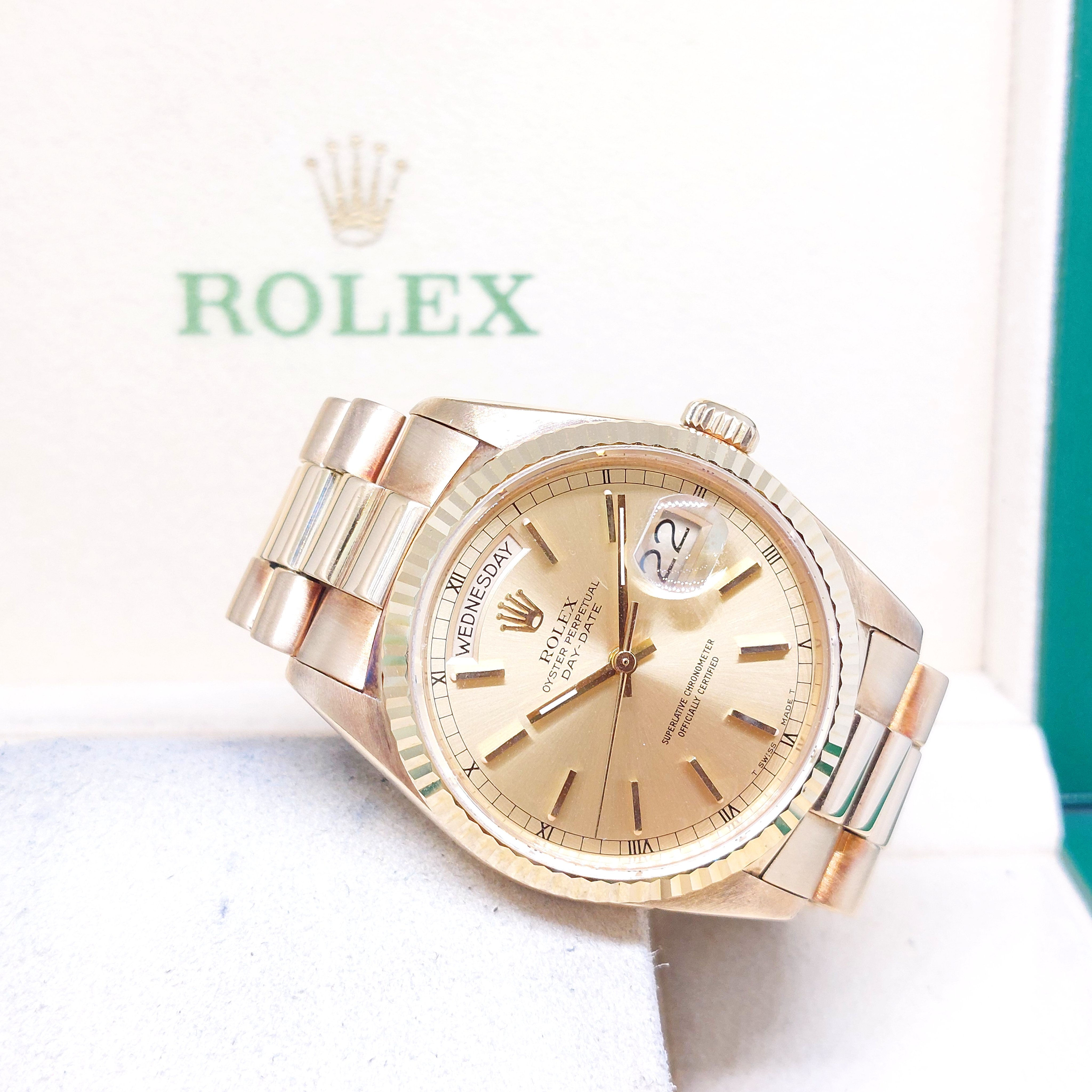 Rolex 36mm 18K Yellow Gold Champagne Sticks Dial Day-Date REF: 18038 (R)