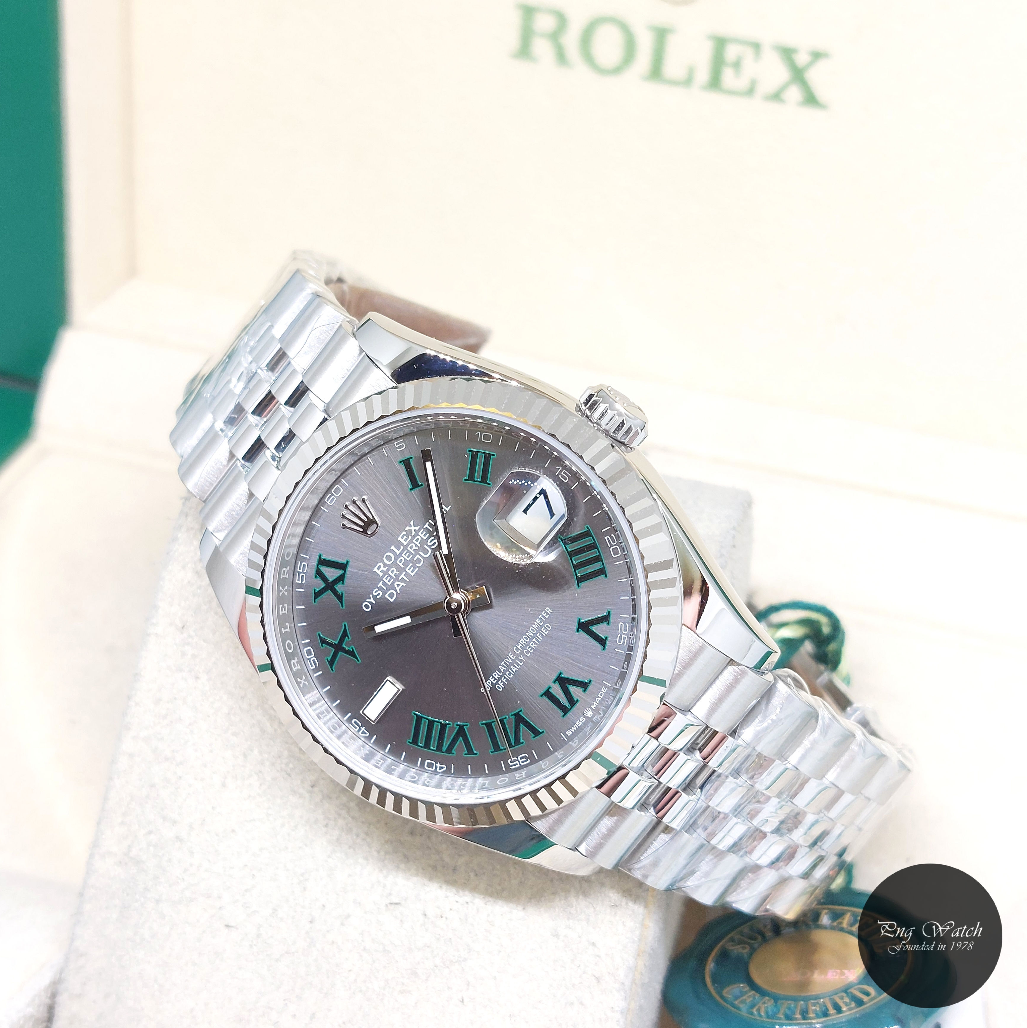 Rolex 36mm Wimbledon Grey Slate Roman Dial Datejust REF: 126234 (Apr 24)