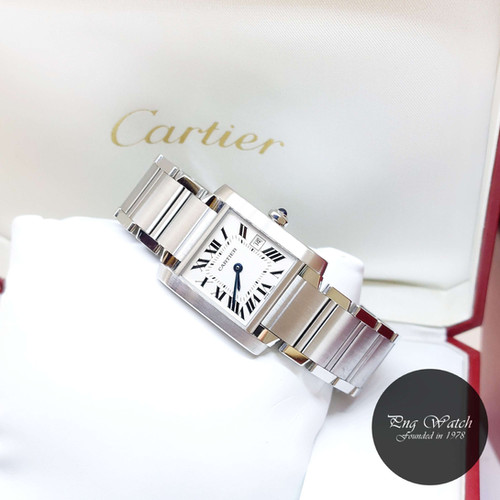 Cartier 25mm X 30mm Ivory Roman Dial Mid Sized Tank Francaise REF: 2465 ...