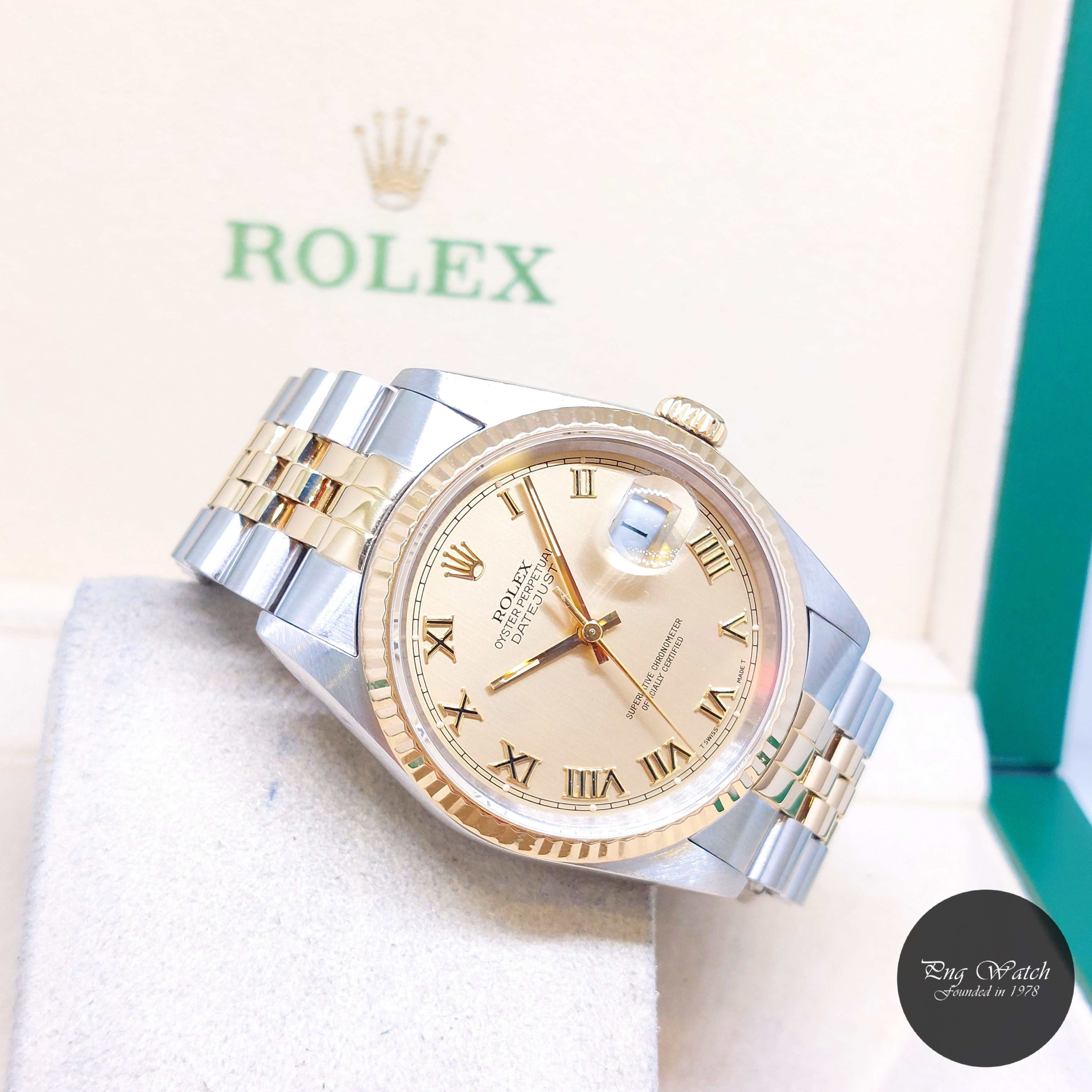 Rolex 36mm 18K Half Yellow Gold Champagne Roman Dial Datejust REF: 16233 (R)