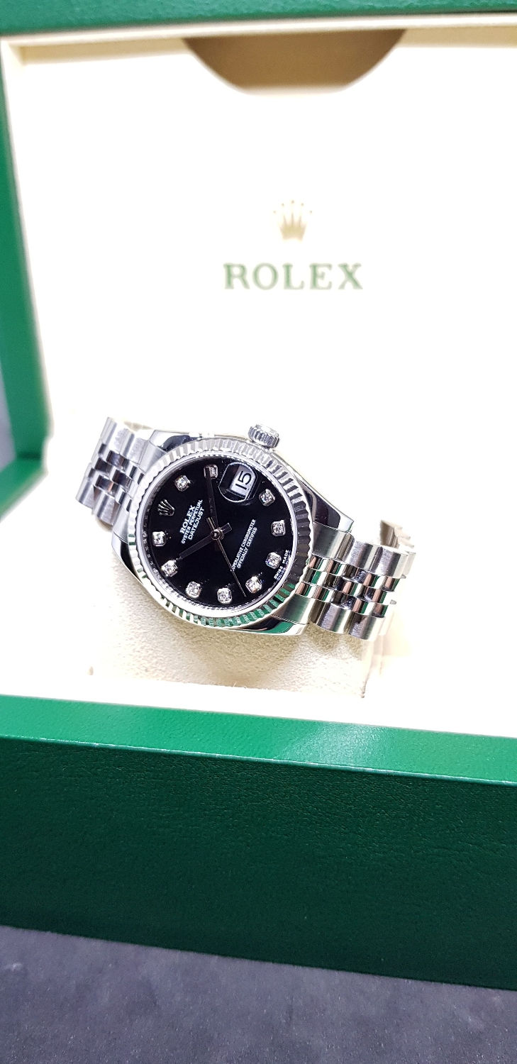 Thumbnail: Rolex Black Boy Size 10PT Diamonds Datejust REF: 178274
