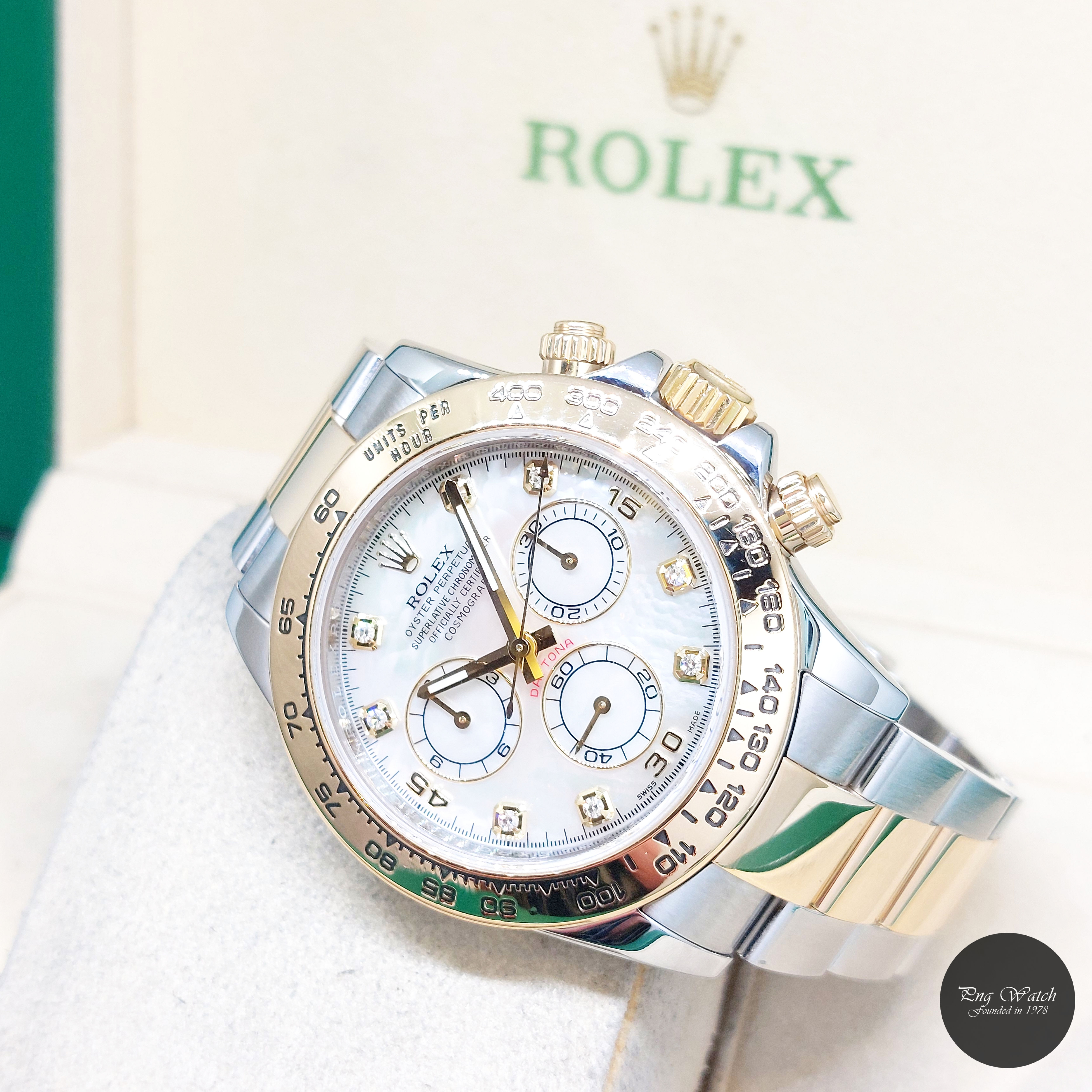 Rolex 40mm 18K Half Yellow Gold White MOP Diamonds Dial Daytona REF: 116503 (17)
