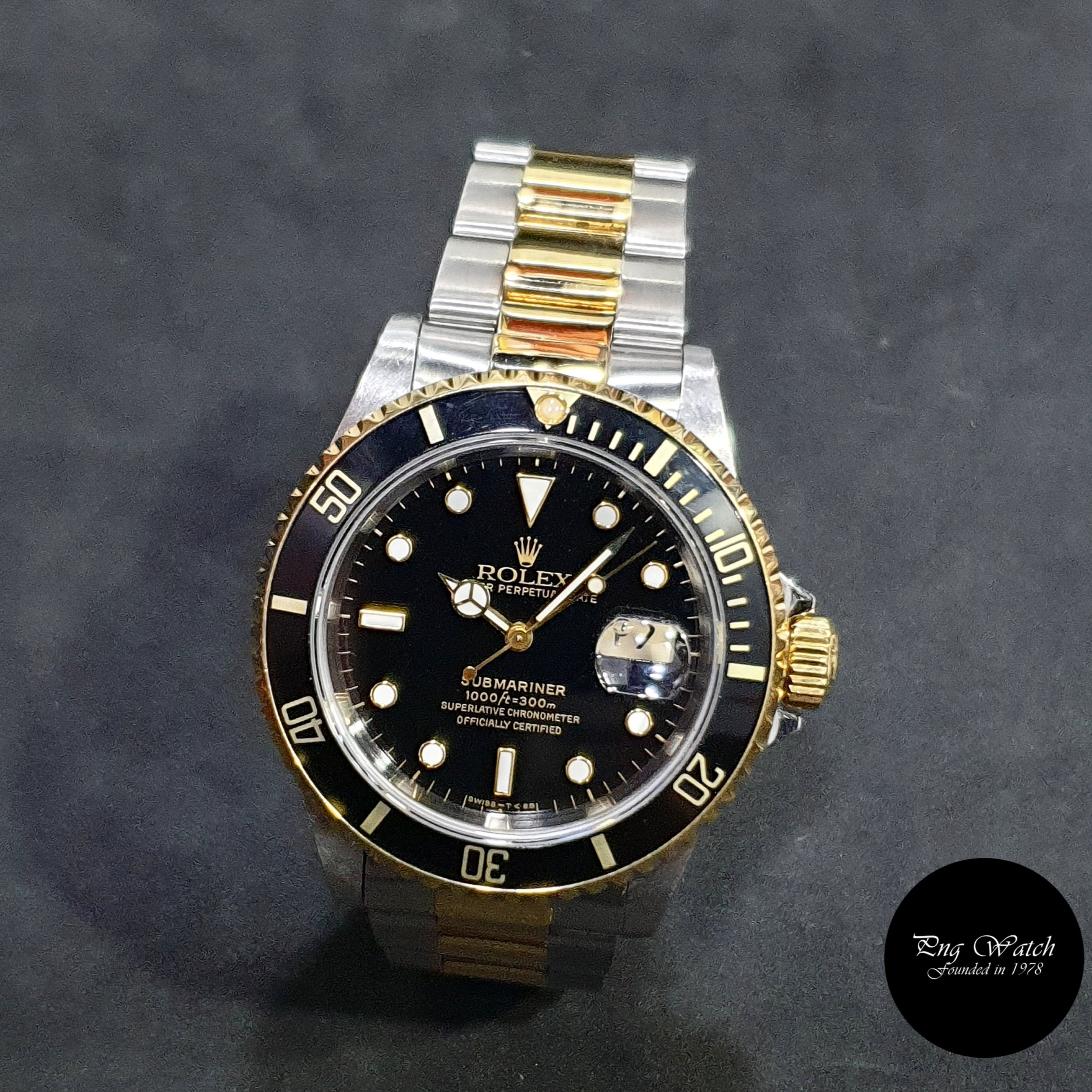 Rolex OP Tritium 18K Half Gold Black Submariner Date REF: 16613 (2)