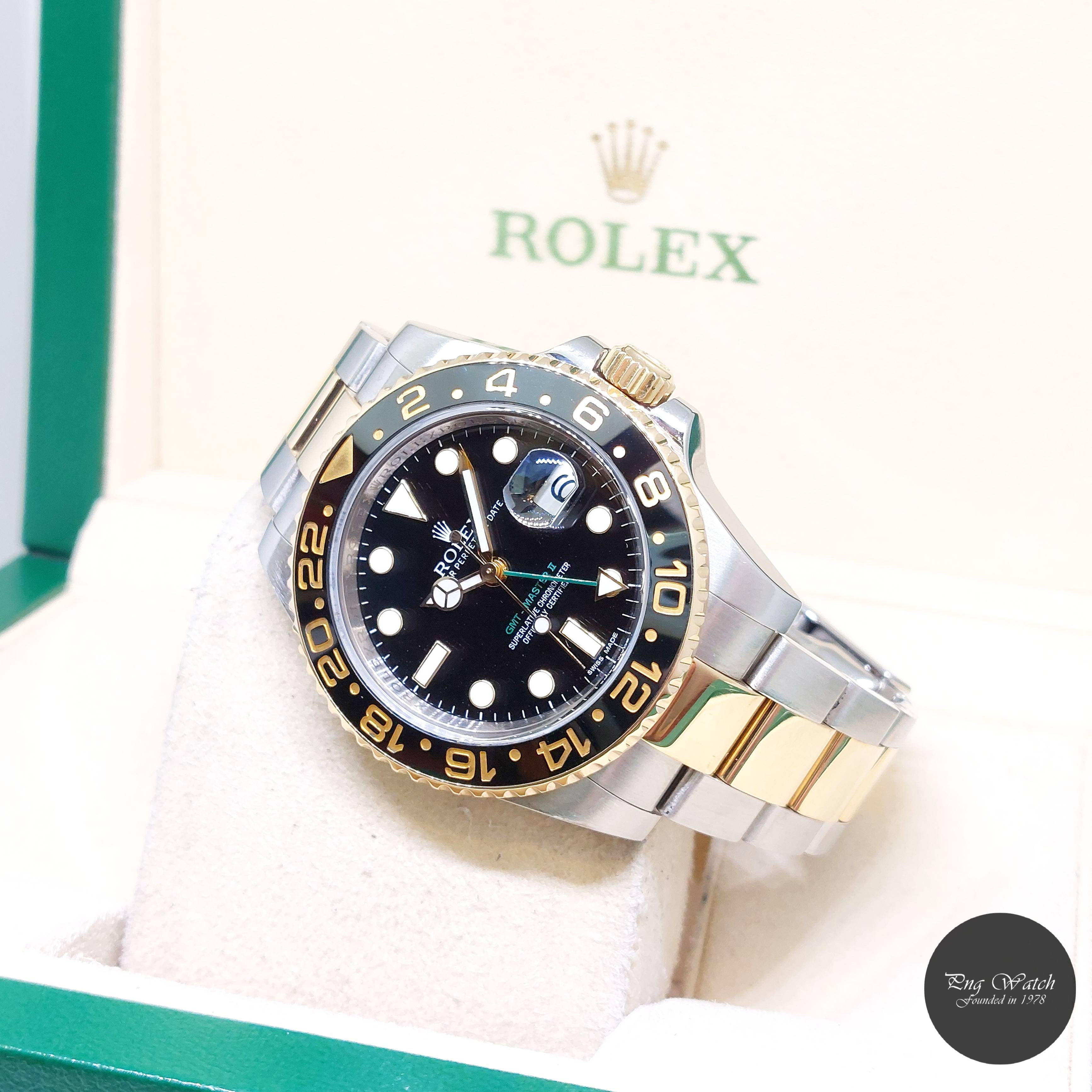 Rolex 40mm 18K Half Yellow Gold Ceramic Bezel Black GMT Master 2 REF: 116713LN