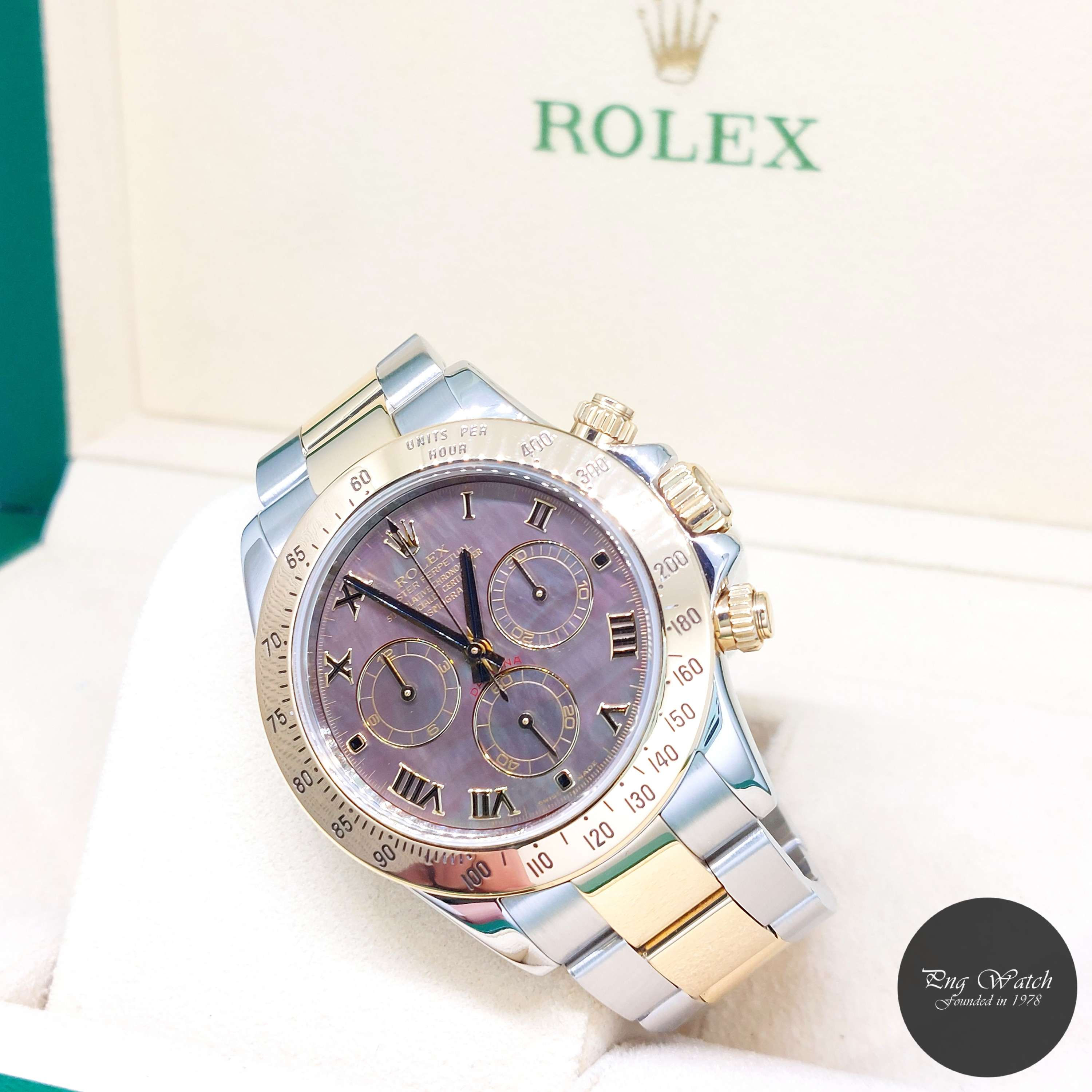 Rolex 18K Half Yellow Gold Tahitian MOP Roman Dial Daytona REF: 116523 (V)