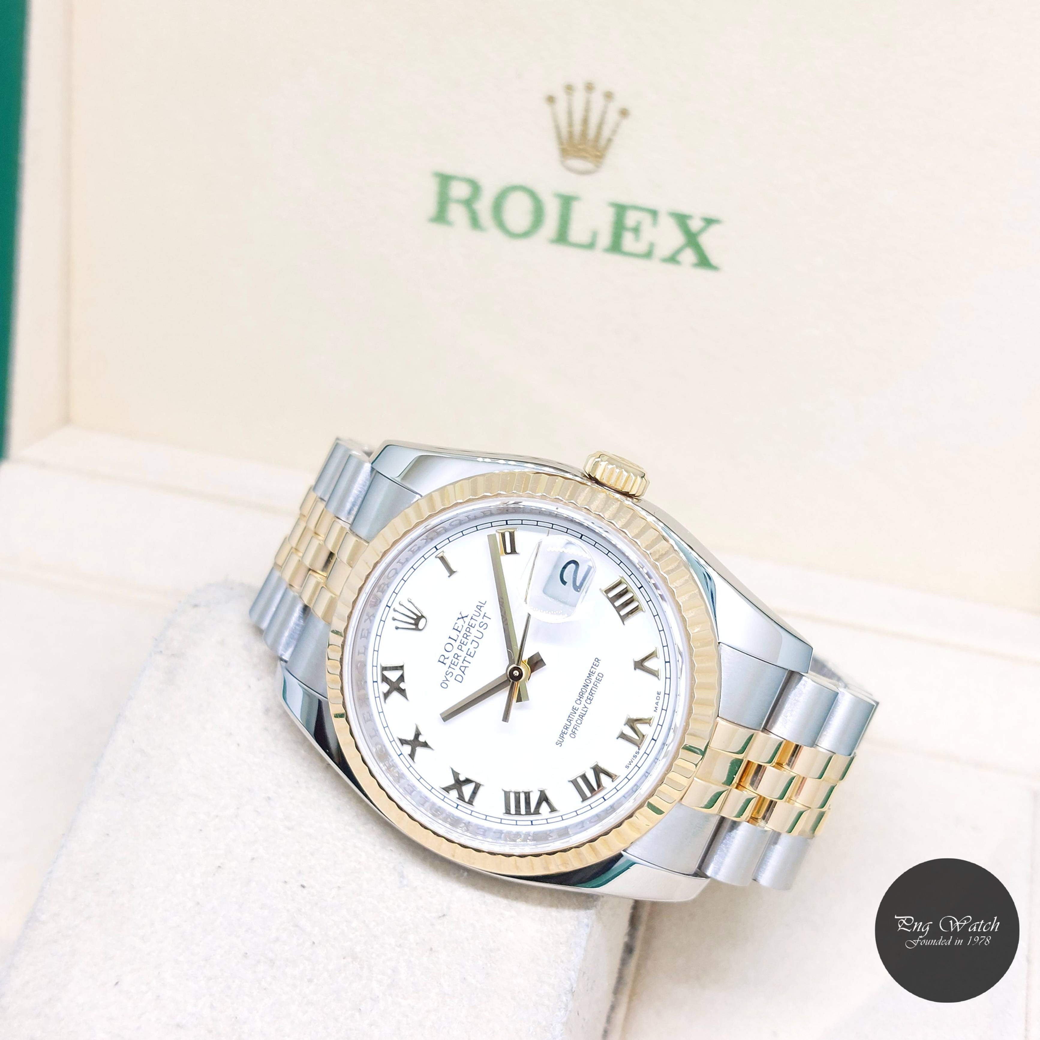Rolex 36mm 18K Half Yellow Gold White Roman Dial Datejust REF: 116233 (V)
