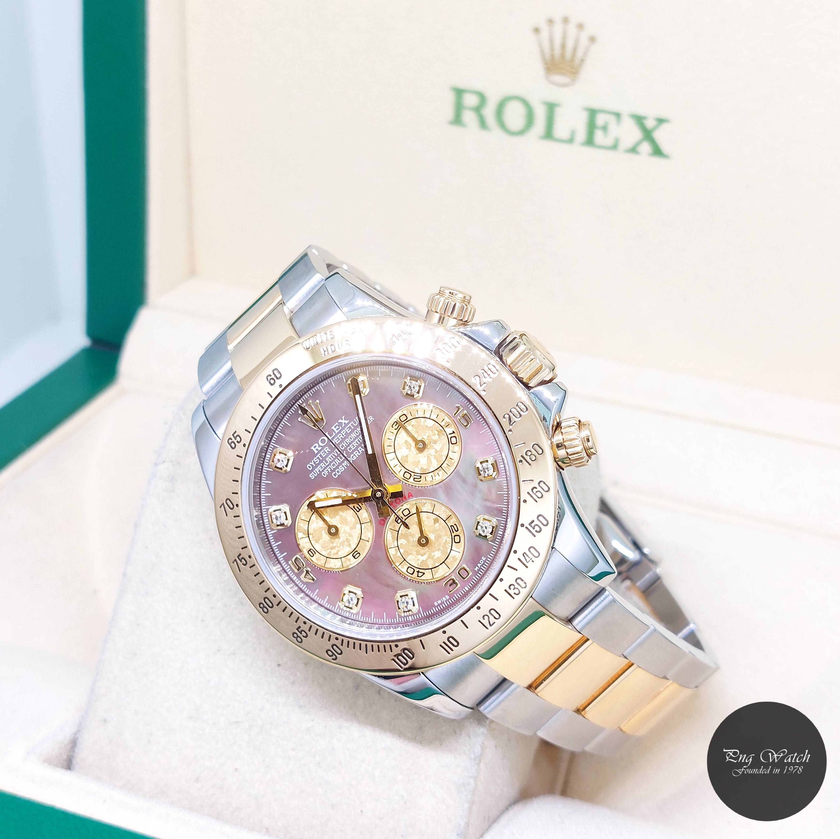 Rolex 40mm 18K Half Yellow Gold MOP Tahitian Diamonds Daytona REF: 116523 (V)