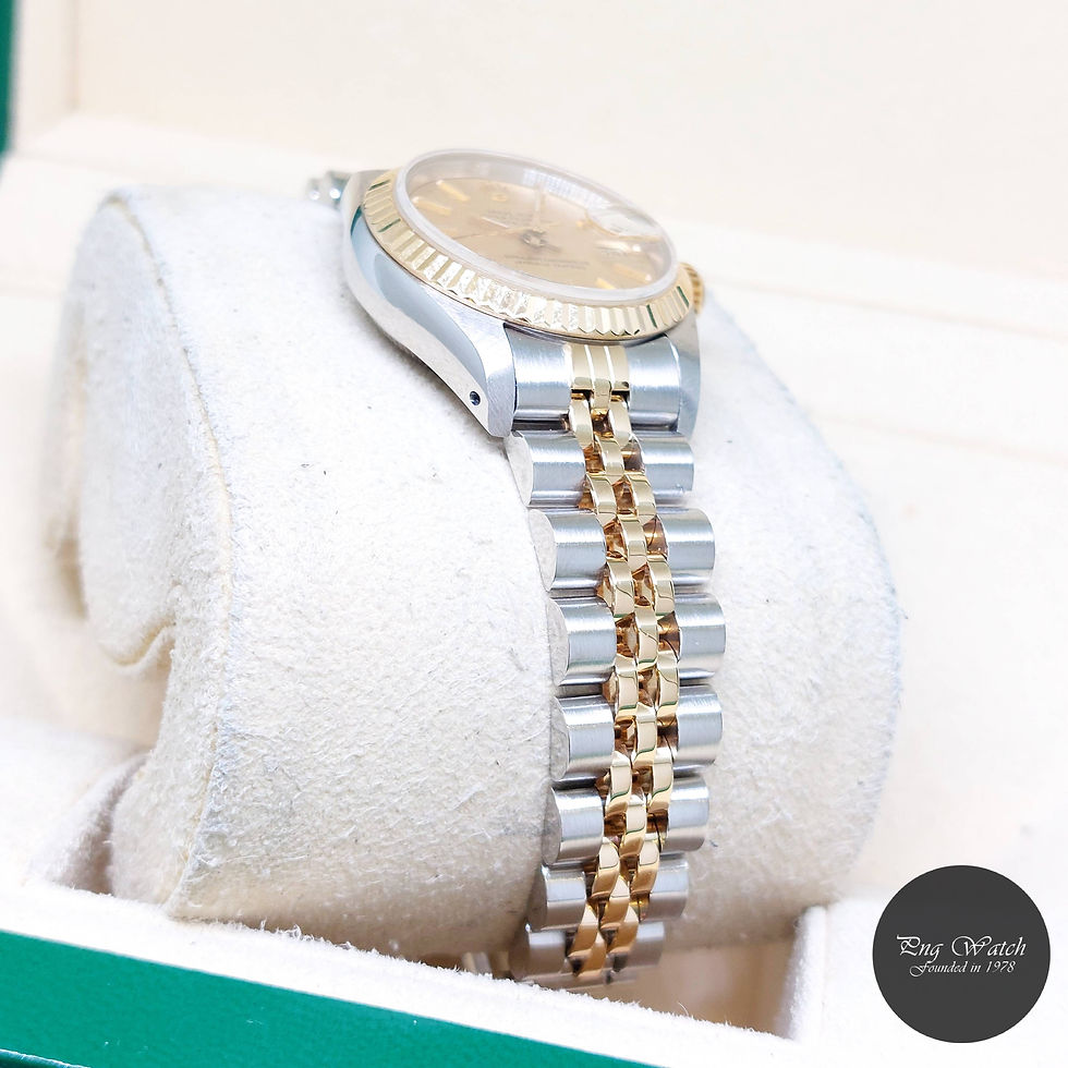 Thumbnail: Rolex 26mm 18K Half YG Champagne Linen Sticks Dial Datejust REF: 69173 (9.65)