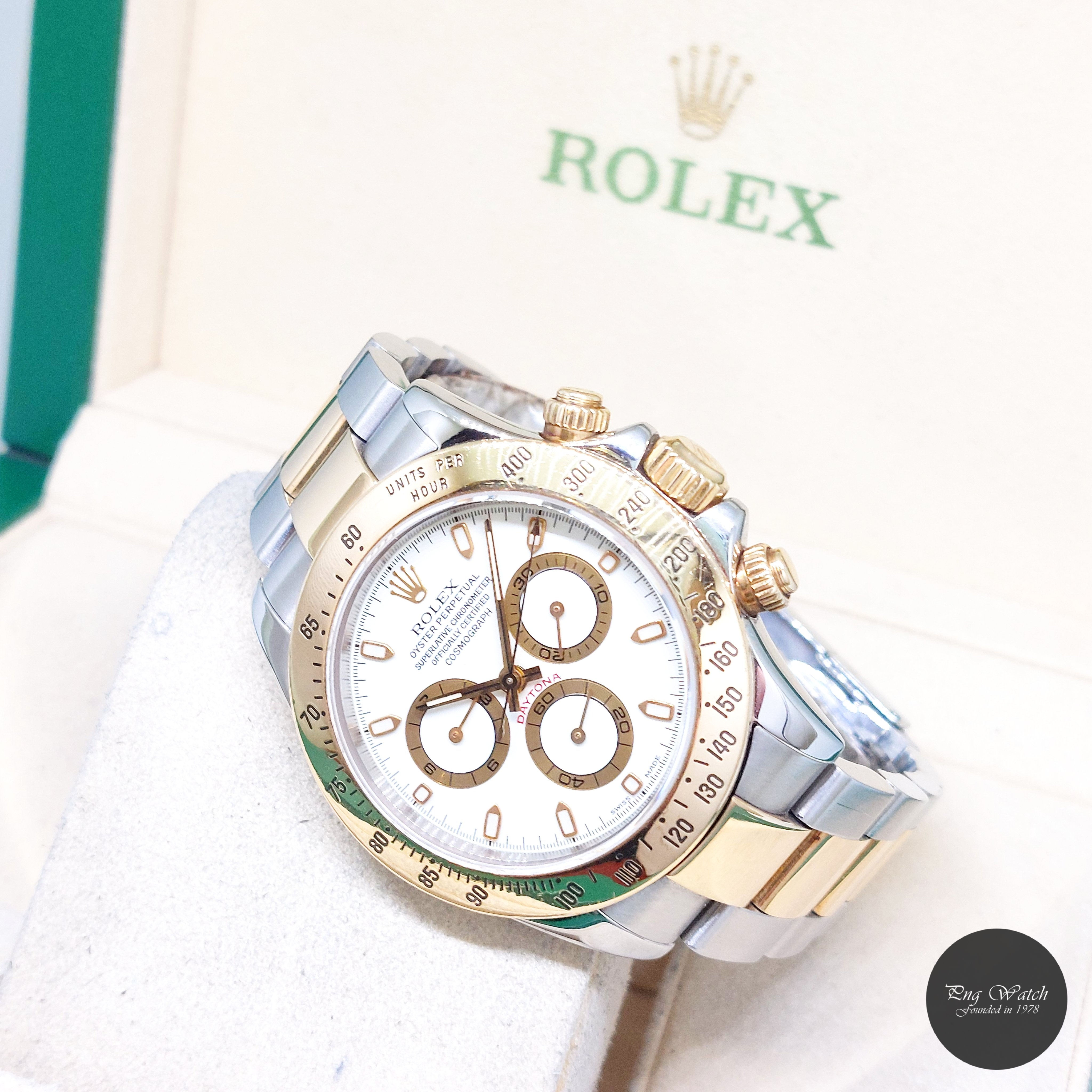 Rolex 40mm 18K Half Yellow Gold White "Panna" Dial Daytona REF: 116523 (Y)