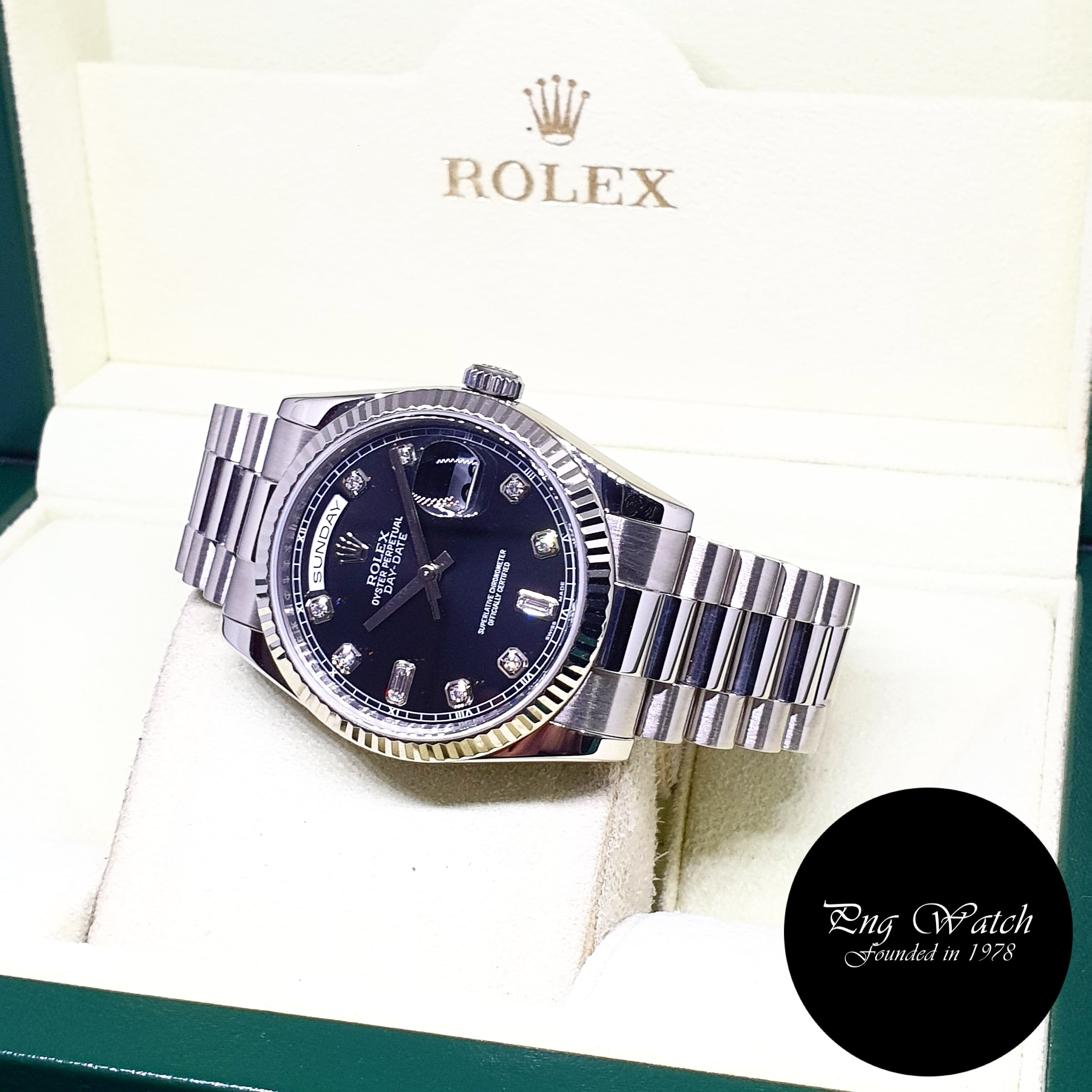 Rolex Oyster Perpetual 18K White Gold Black Diamonds Day-Date REF: 118239