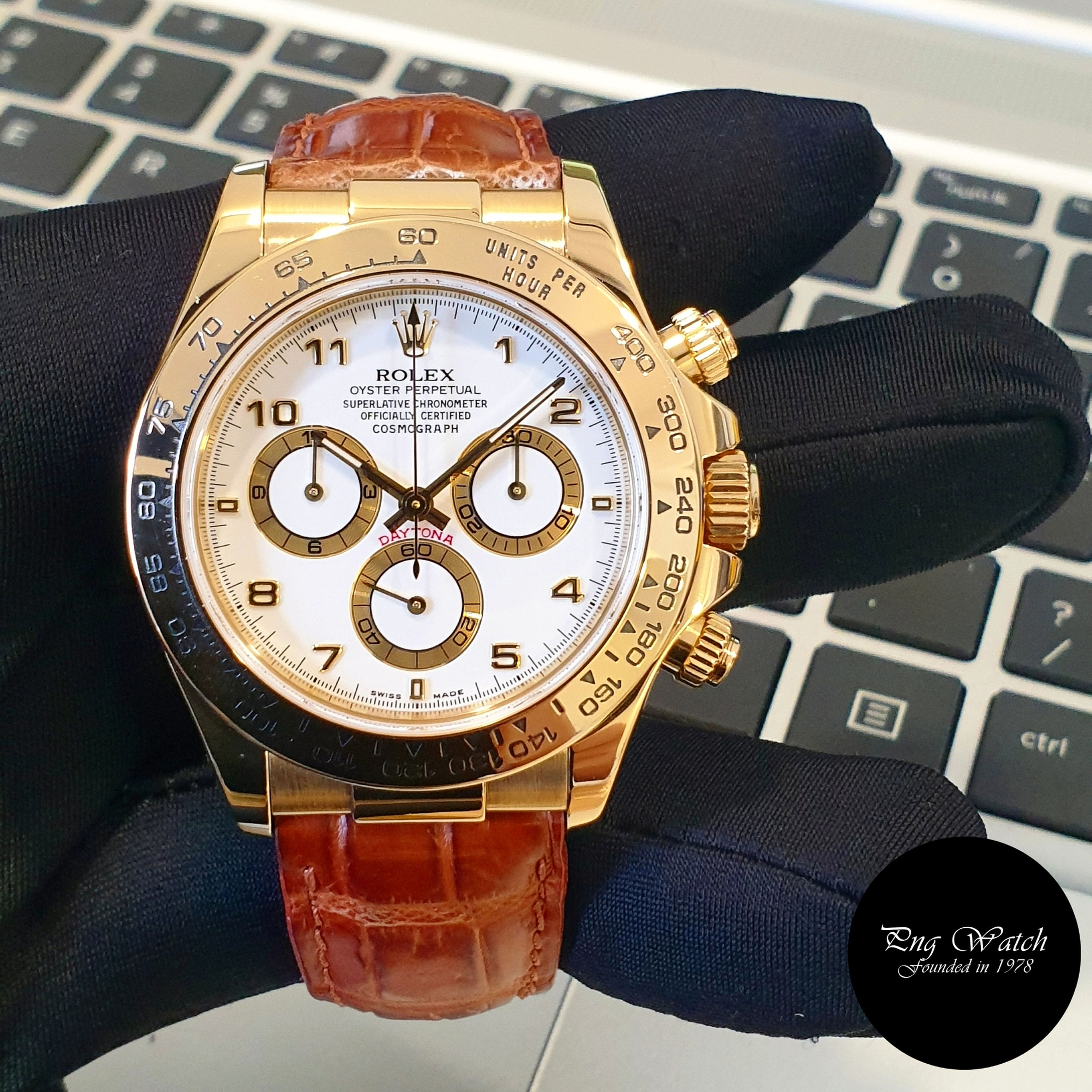 Rolex Oyster Perpetual 18K Full Yellow Gold White Arabic Daytona REF: 116518 (Y)