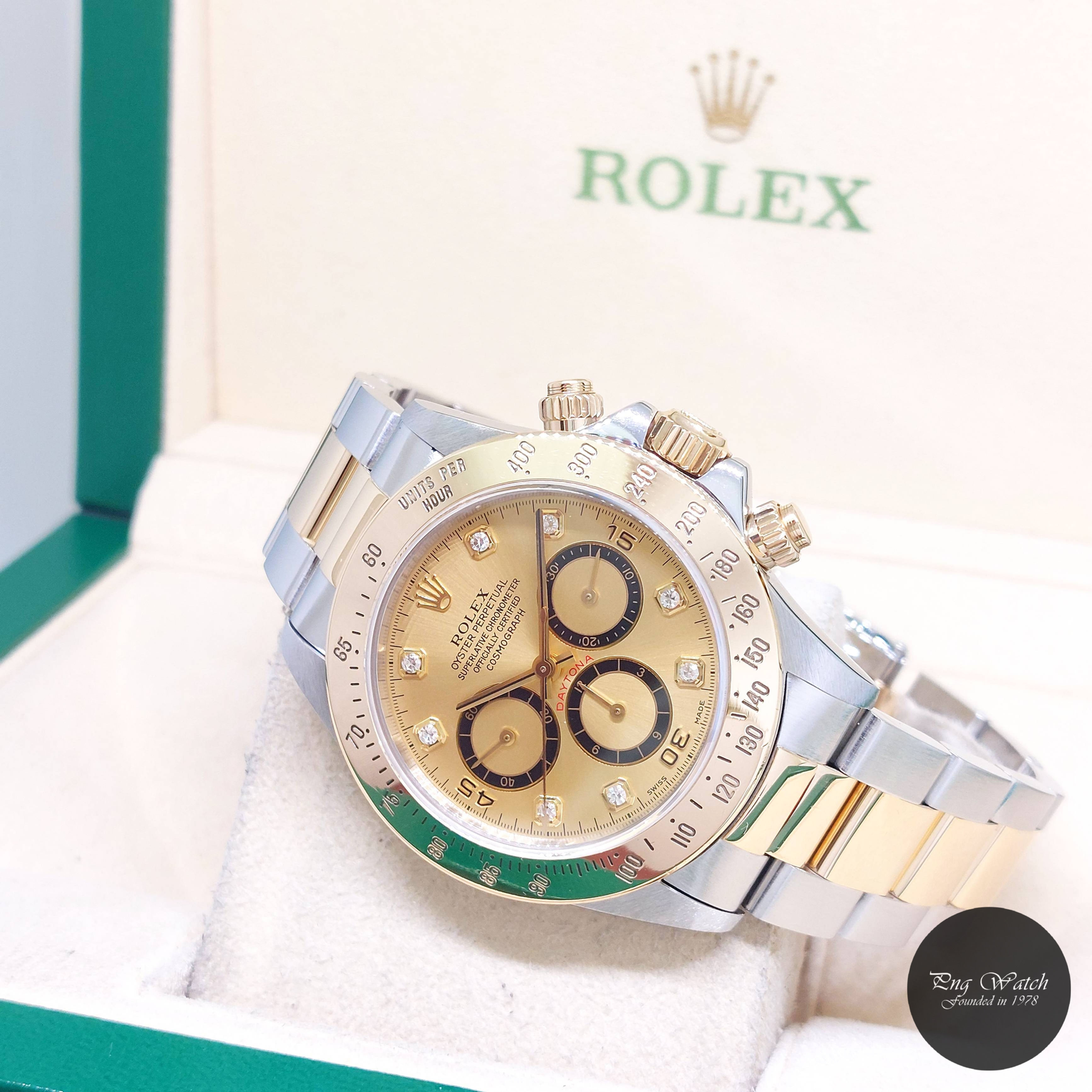 Rolex 40mm 18K Half YG Champagne Diamonds Inverted 6 Daytona REF: 16523 (W)