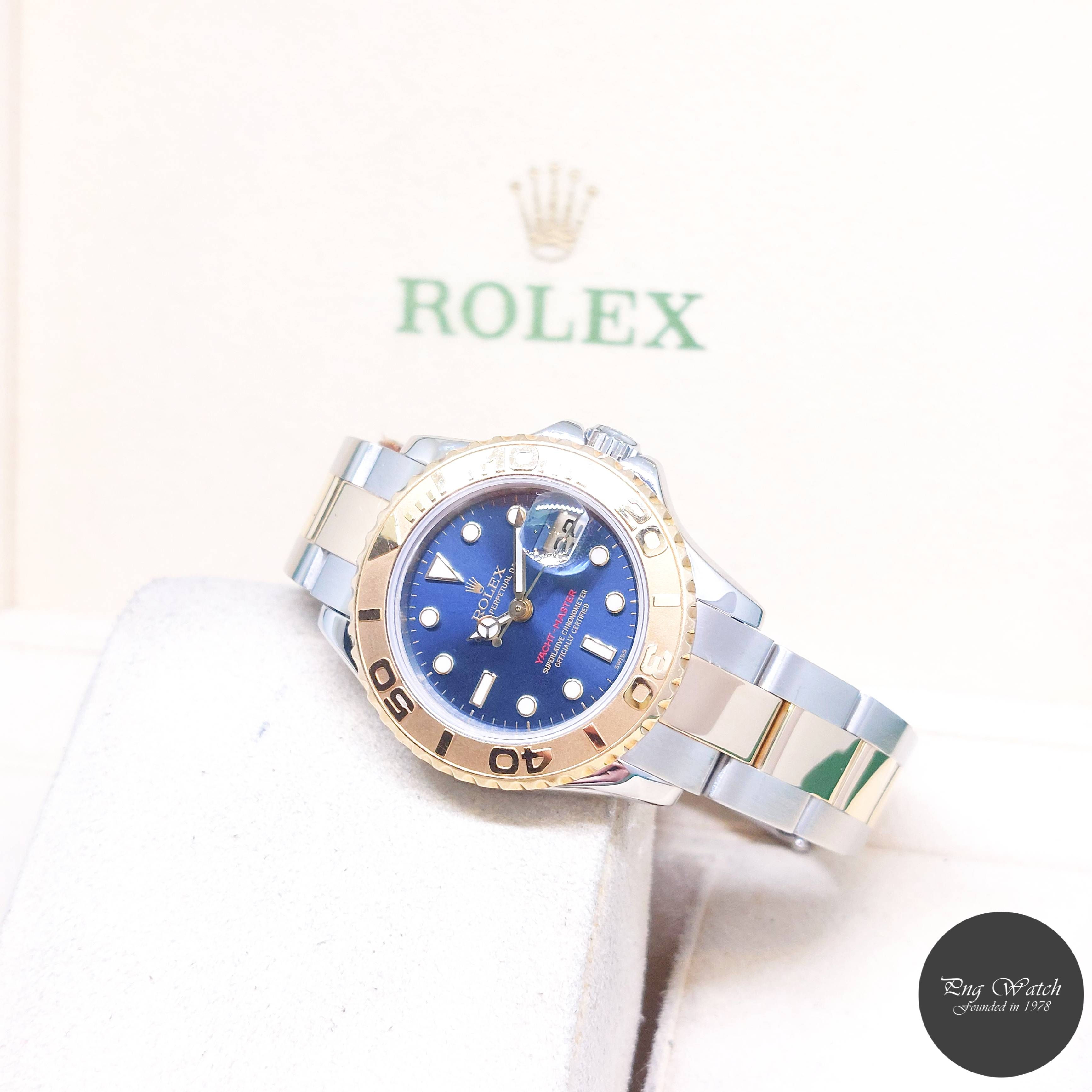 Rolex 29mm 18K Half Yellow Gold Blue Dial Lady Yachtmaster REF: 169623 (P)