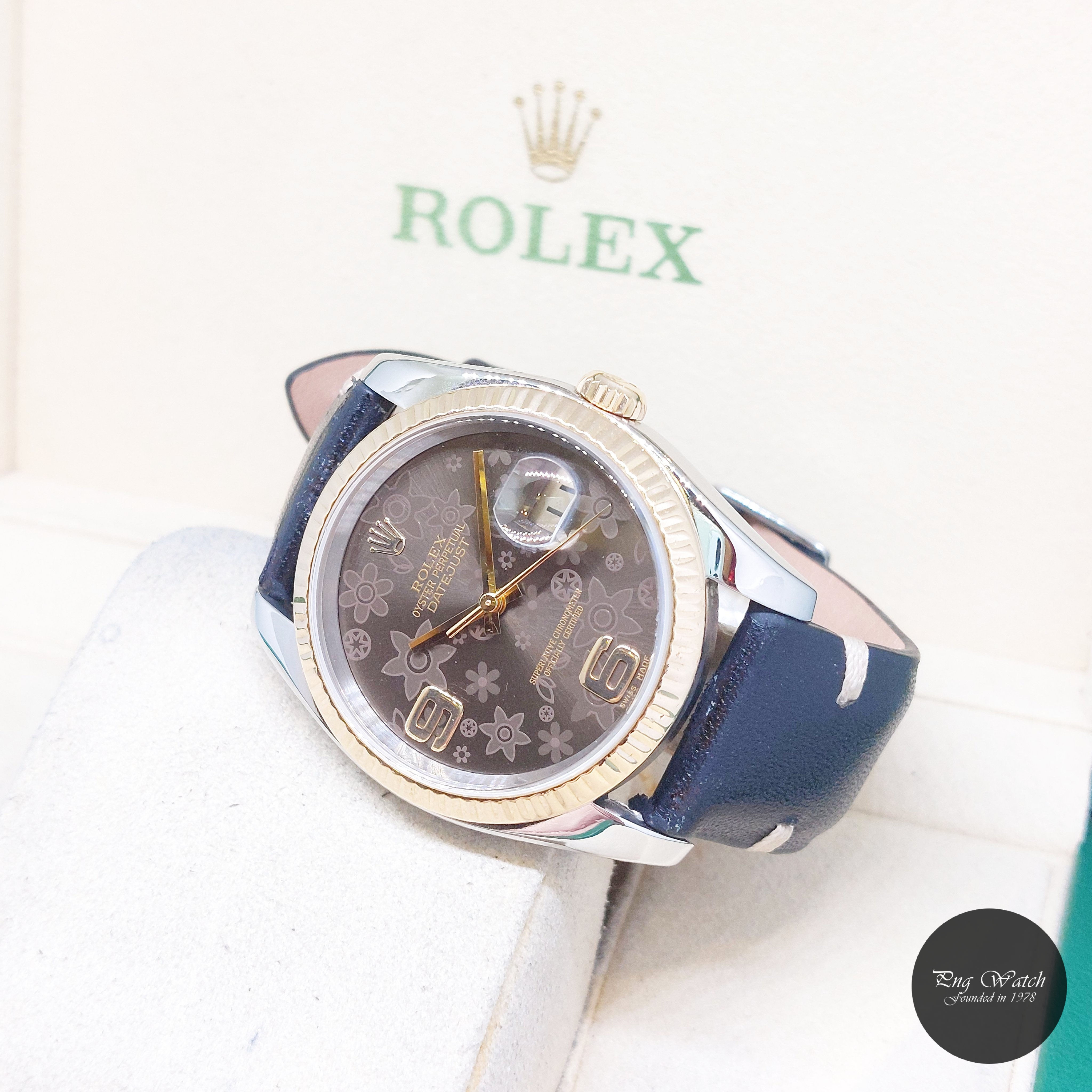 Rolex 36mm 18K Half Yellow Gold Brown Floral Dial Datejust REF: 116233 (2004)