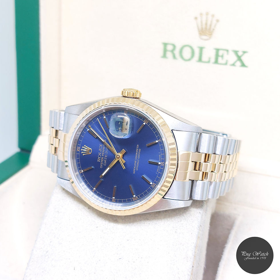 Thumbnail: Rolex 36mm 18K Half Yellow Gold Blue Sticks Dial Datejust REF: 16233