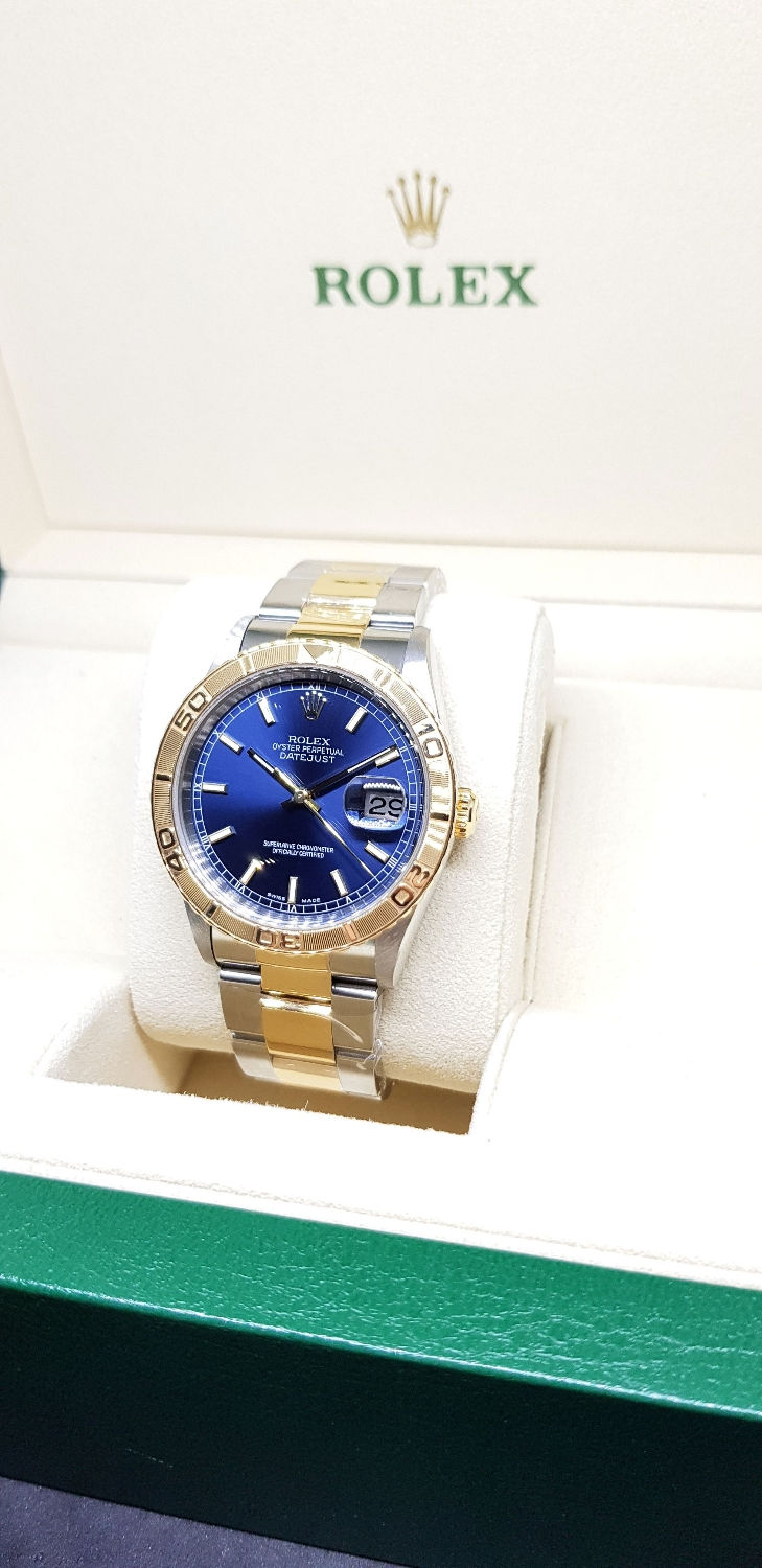 Thumbnail: Rolex 18K Half Gold Blue Wide Boy Datejust "Turn-O-Graph" REF: 16263