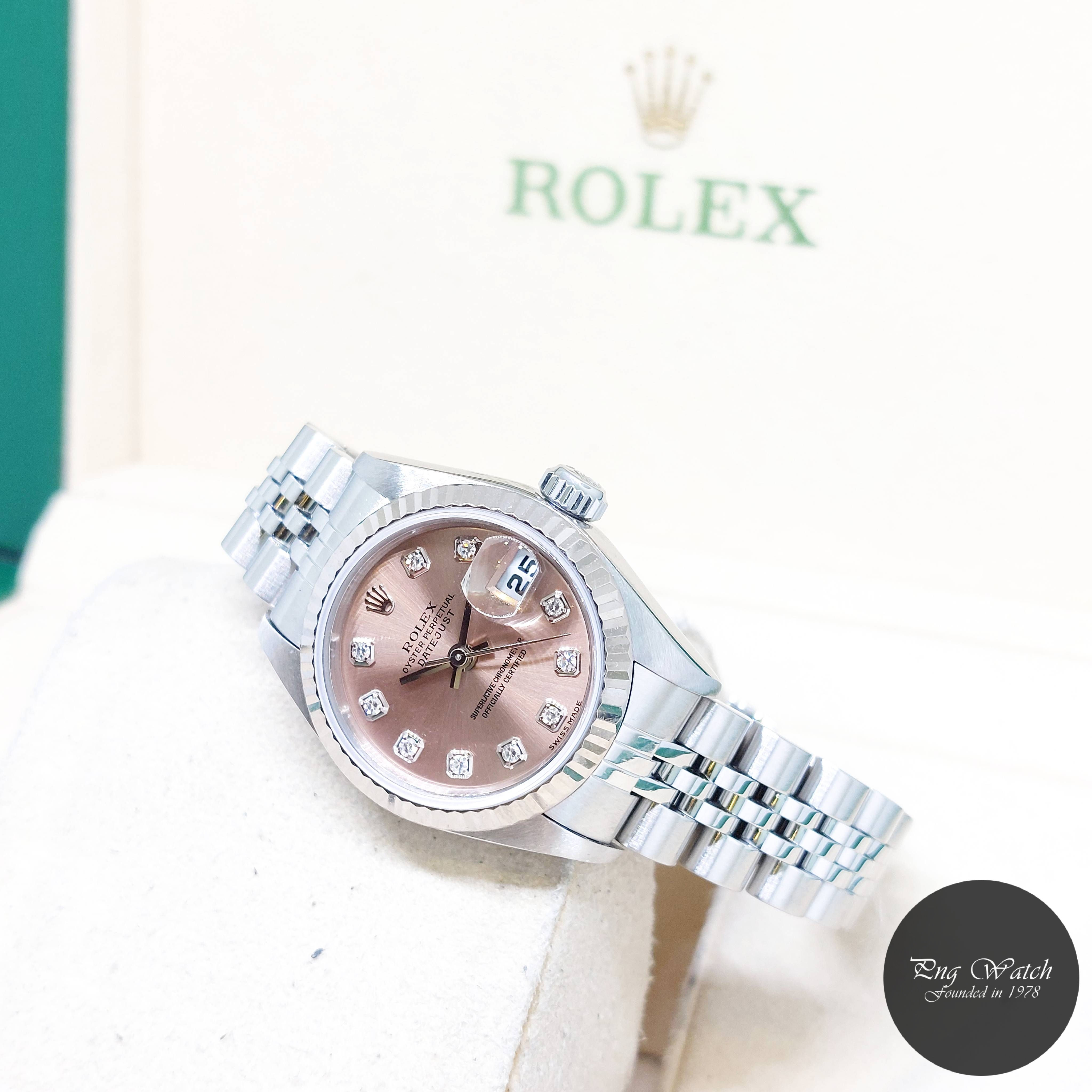 Rolex 26mm Salmon Pink Diamonds Dial Lady Datejust REF: 79174 (Box & Cert-Y)