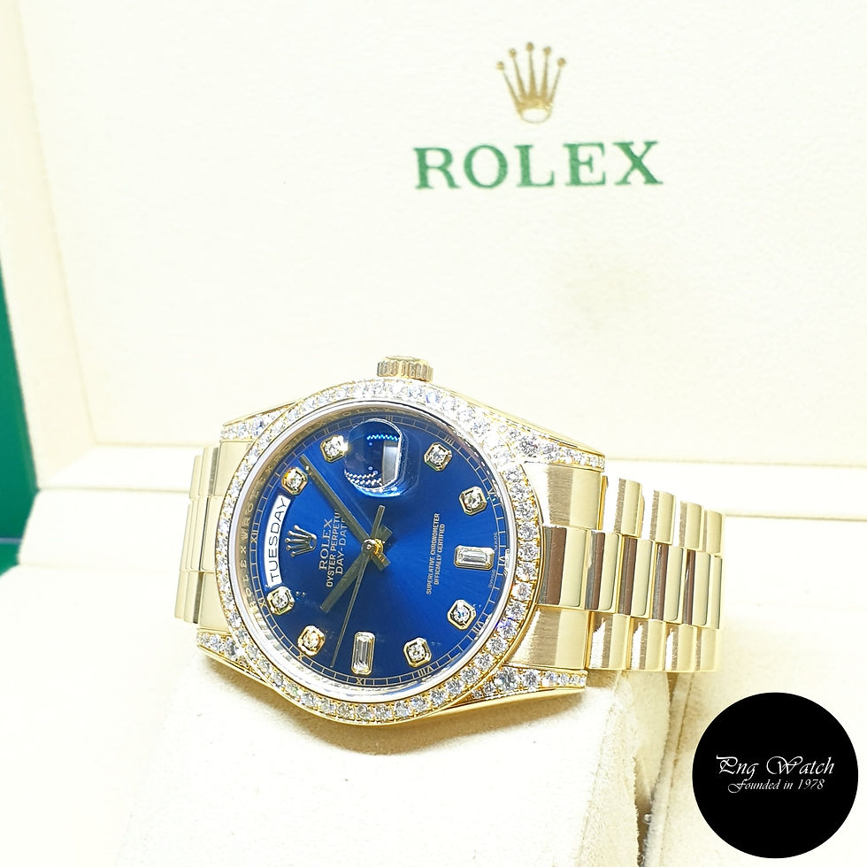 Thumbnail: Rolex OP 18K Yellow Gold Blue Diamonds Day Date REF: 118388 (V)