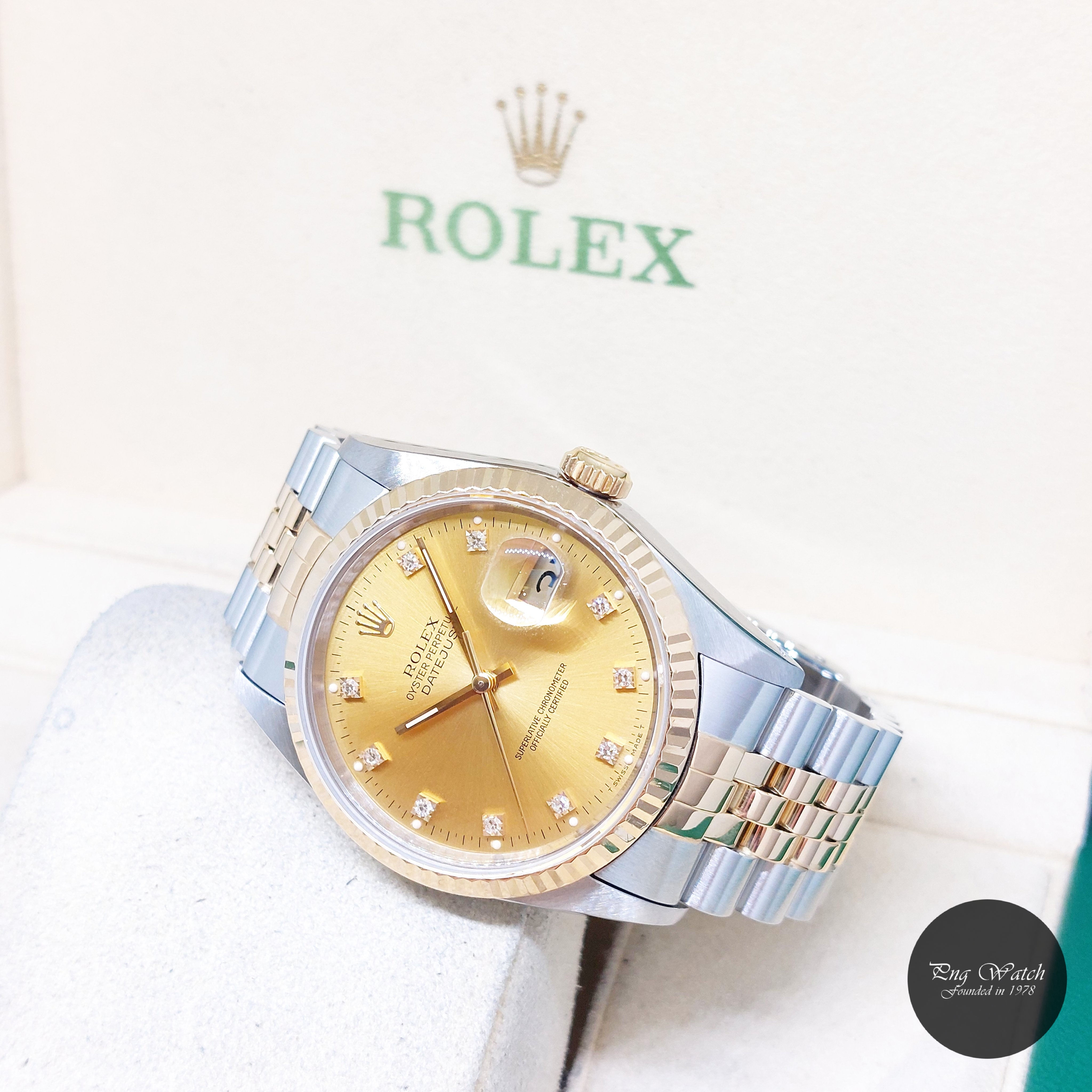 Rolex 36mm 18K Half Yellow Gold Champagne Diamonds Dial Datejust REF: 16233 (X)