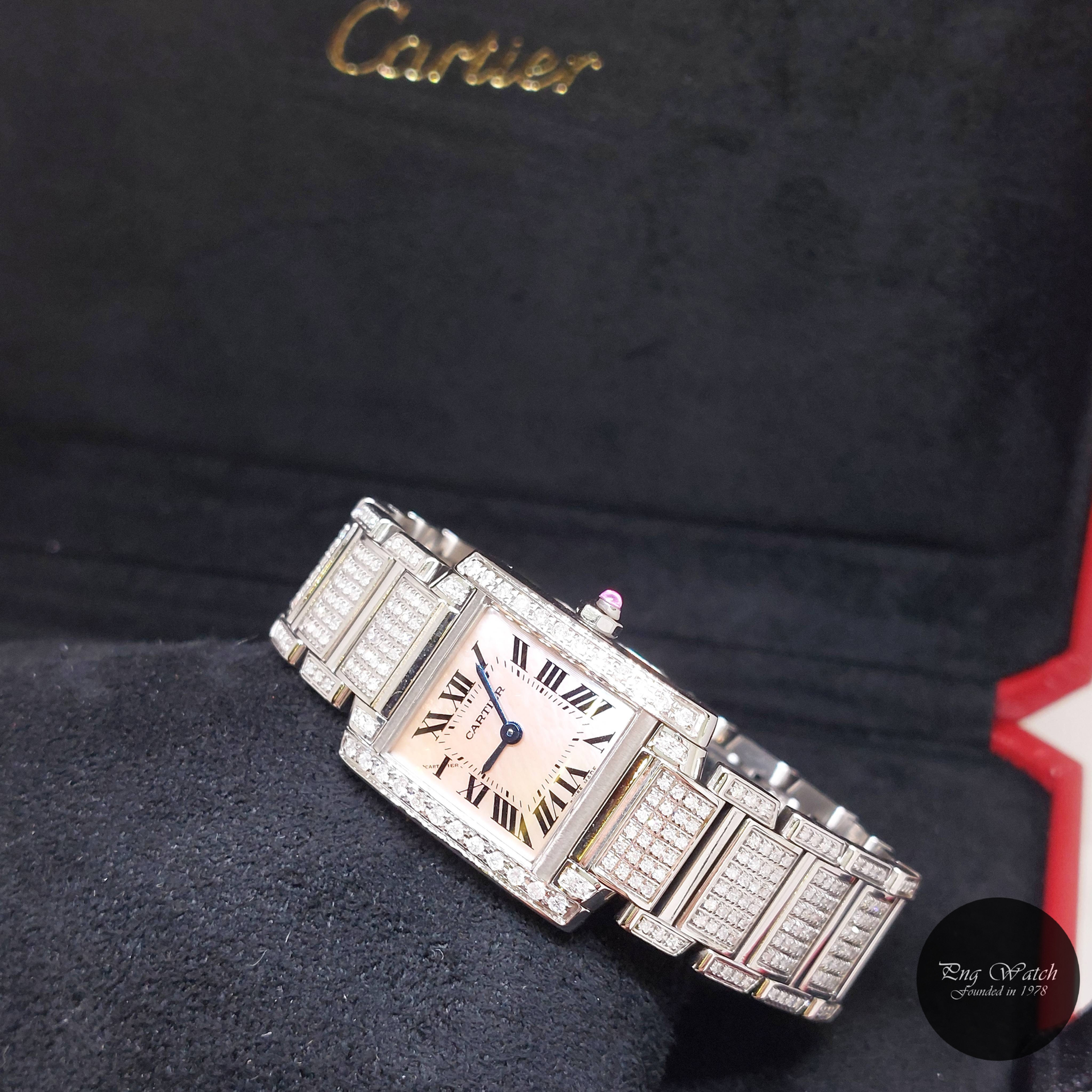 Cartier 20mm X 25mm Lady MOP Roman Dial Diamonds Tank Francaise REF: W51028Q3