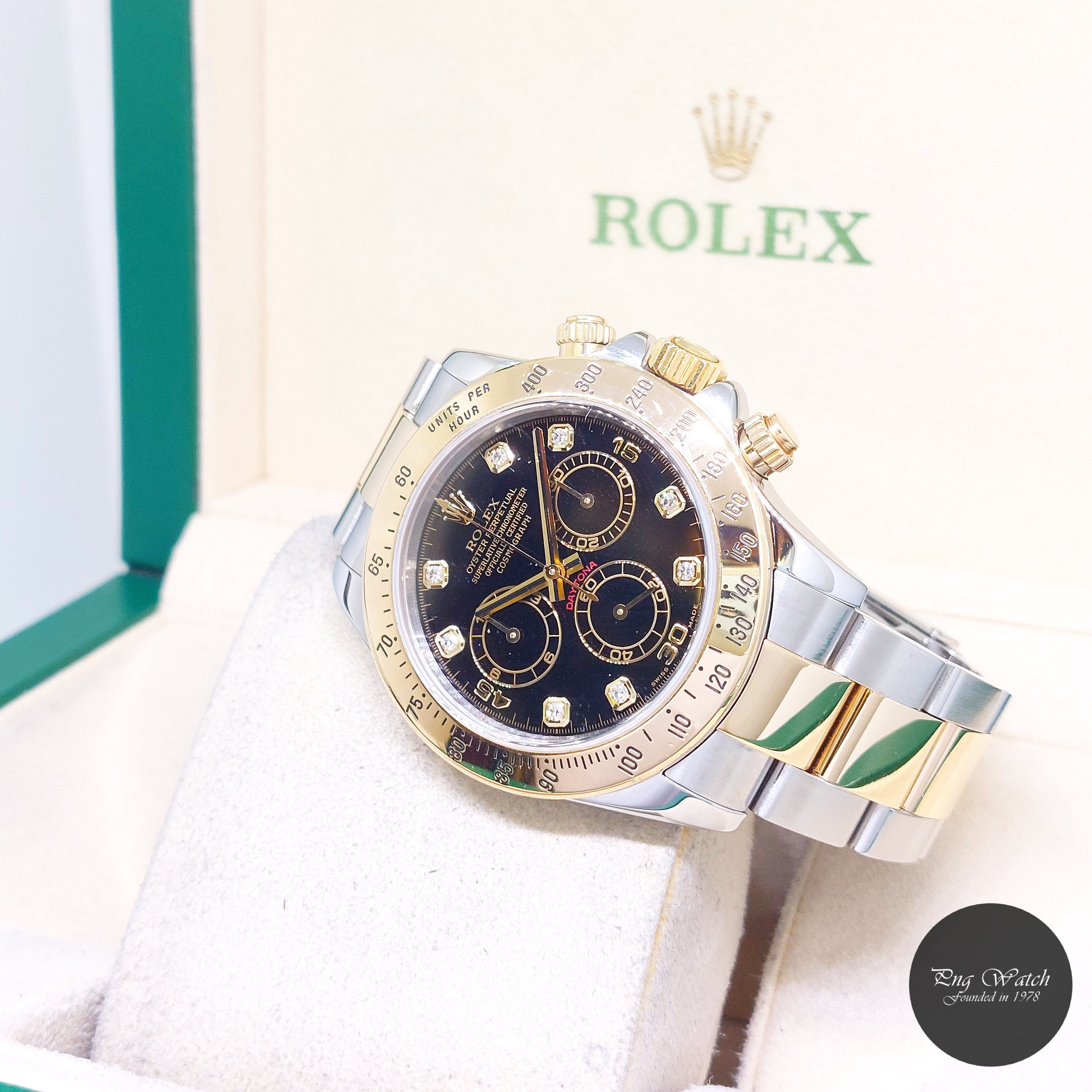 Rolex 40mm 18K Half Yellow Gold Black Diamonds Daytona REF: 116523 (D Series)