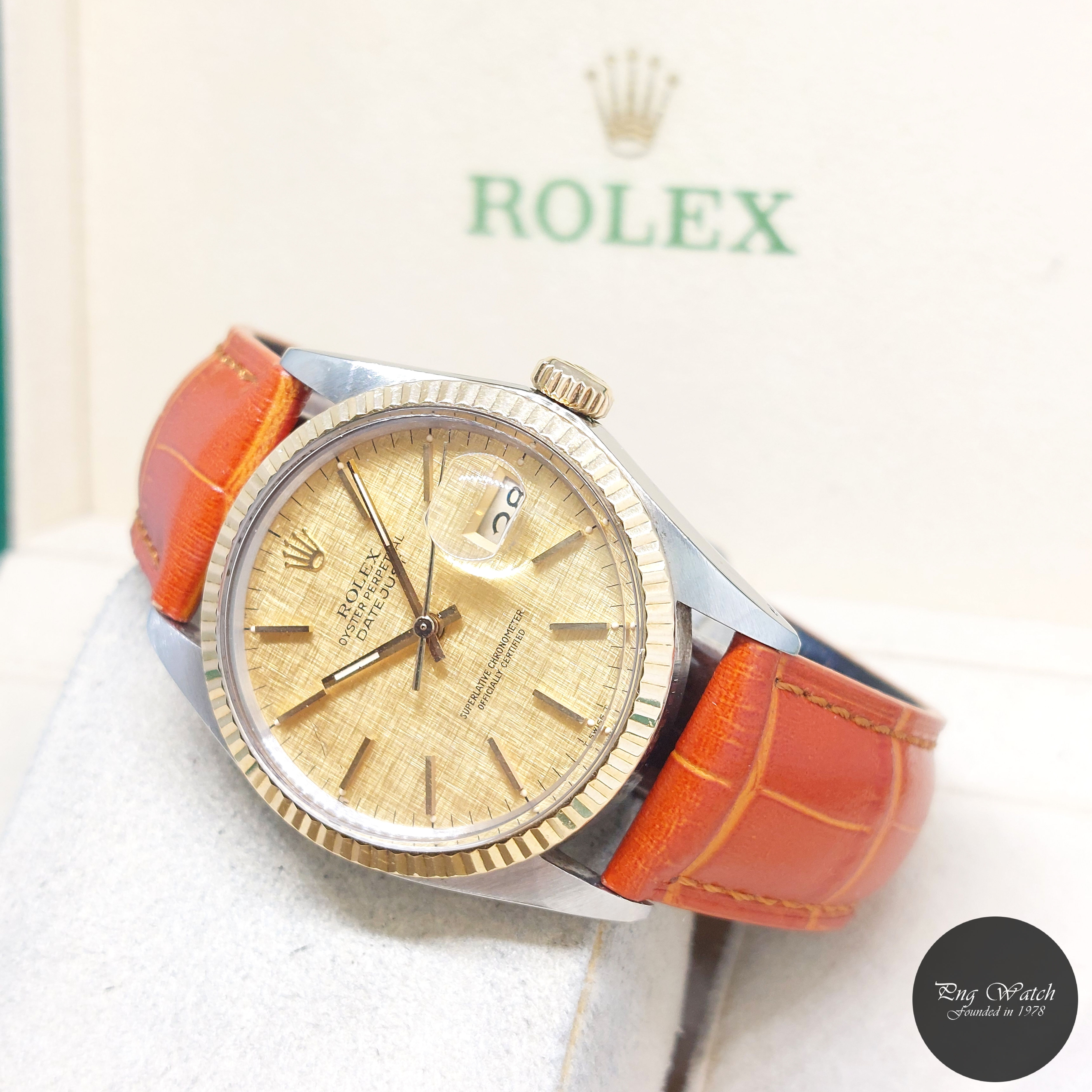 Rolex 36mm Half YG Champagne Linen Sticks Dial Datejust REF: 16013 (9.44 mil)