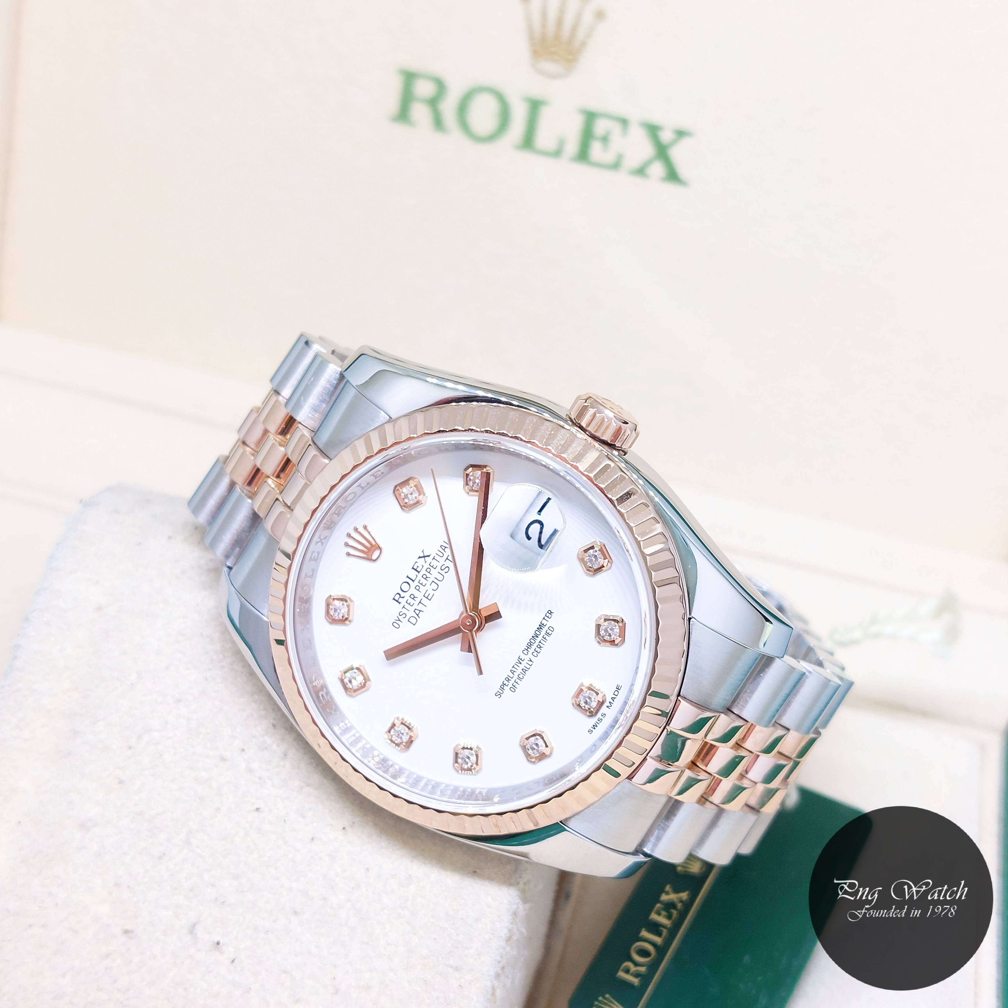 Rolex 36mm 18K Half RG White Big Diamonds Dial Datejust REF: 116231 (2012)