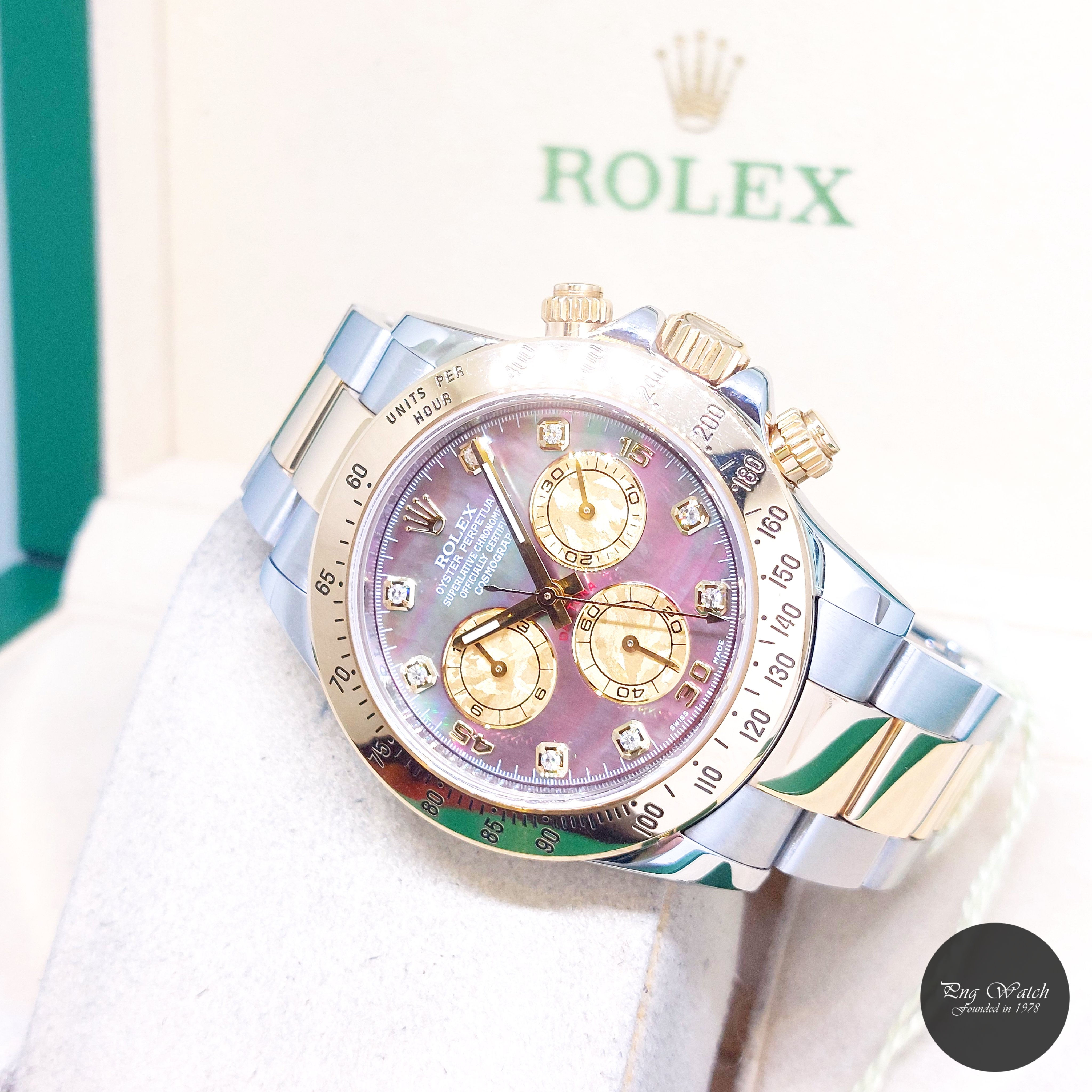 Rolex 40mm 18K Half Yellow Gold MOP Tahitian Diamonds Daytona REF: 116523 (V)