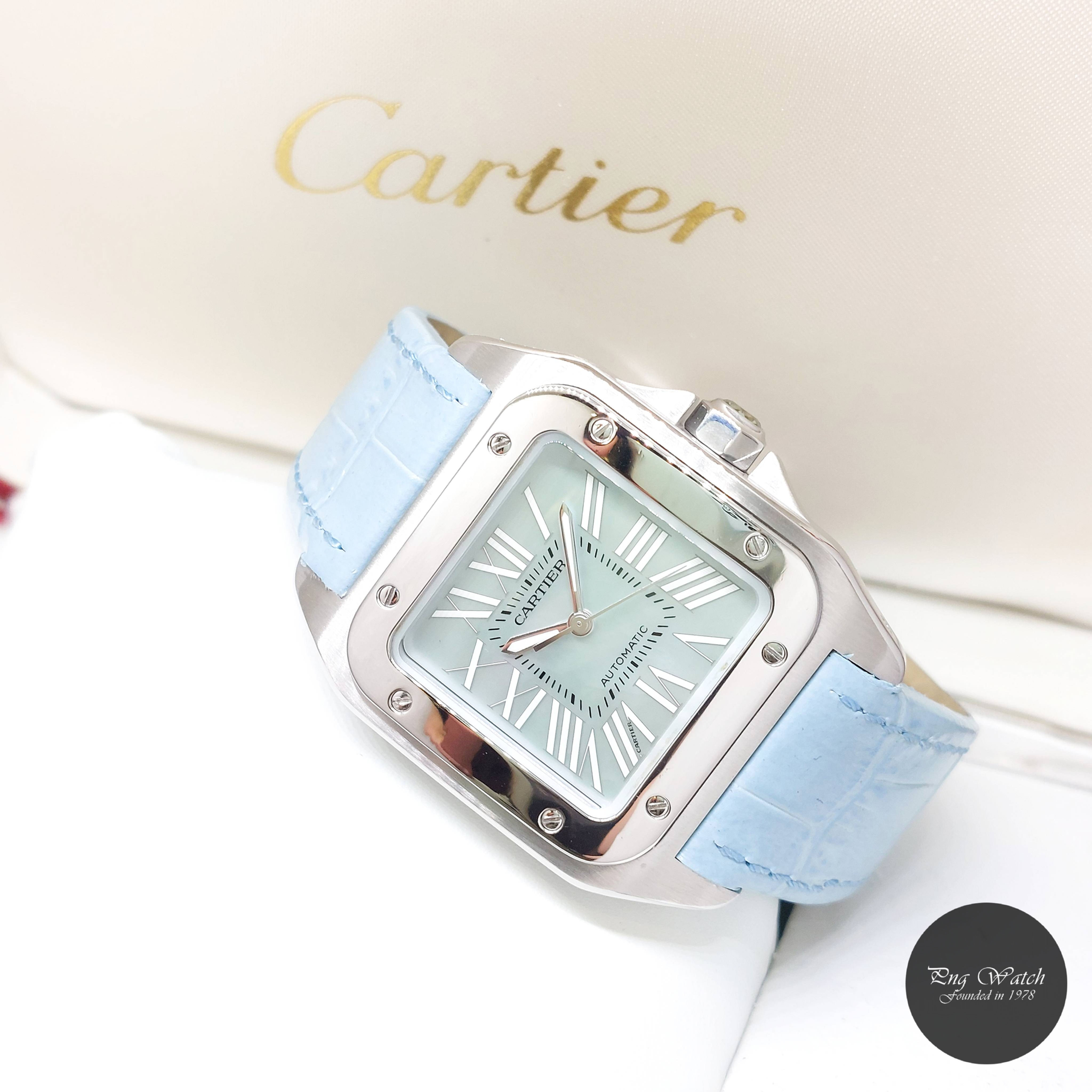 Cartier 35.6mm x 44.2mm MOP Roman Dial Medium Santos 100 REF: W20132X8 (FS)