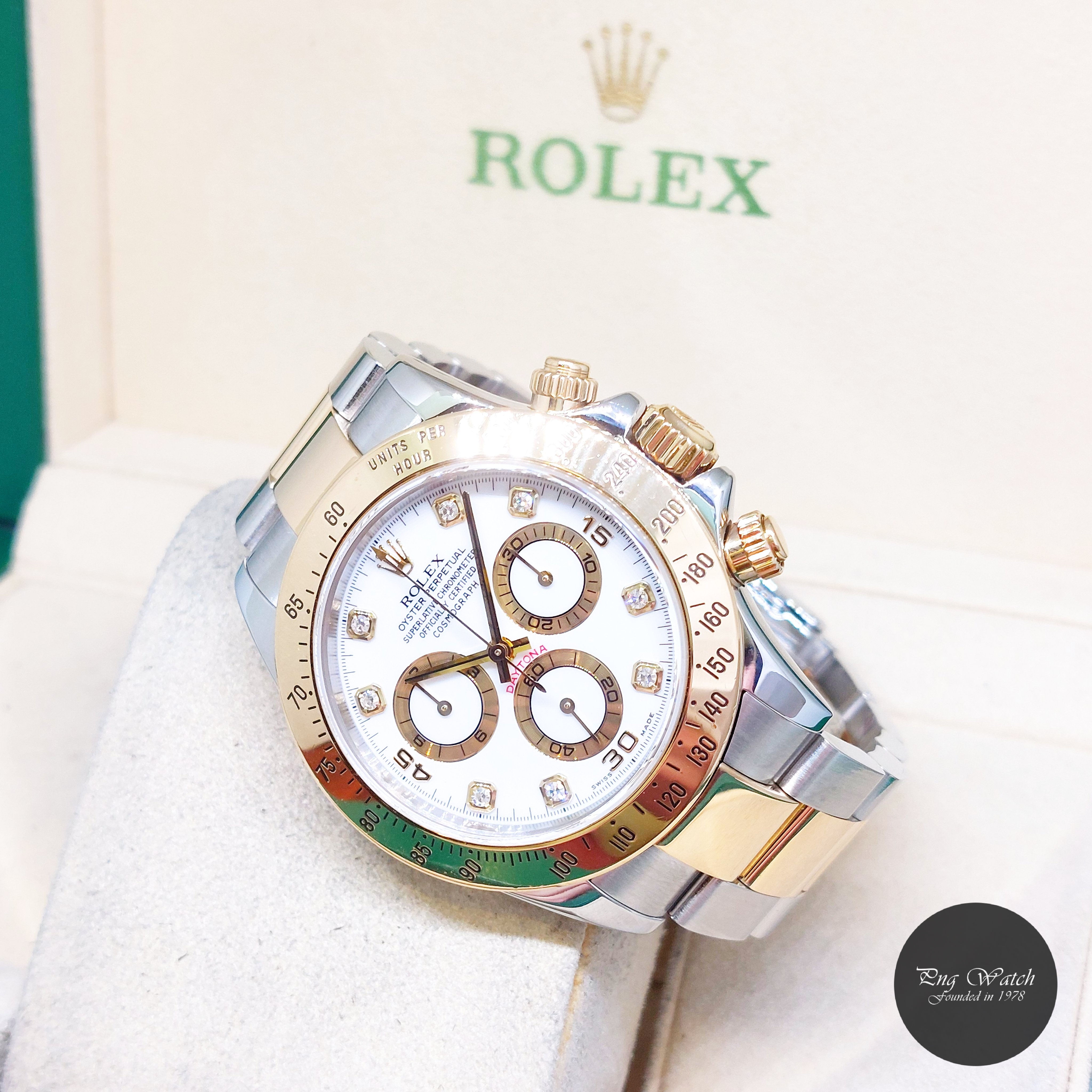 Rolex 40mm 18K Half Yellow Gold White Diamonds Dial Daytona REF: 116523 (Y)