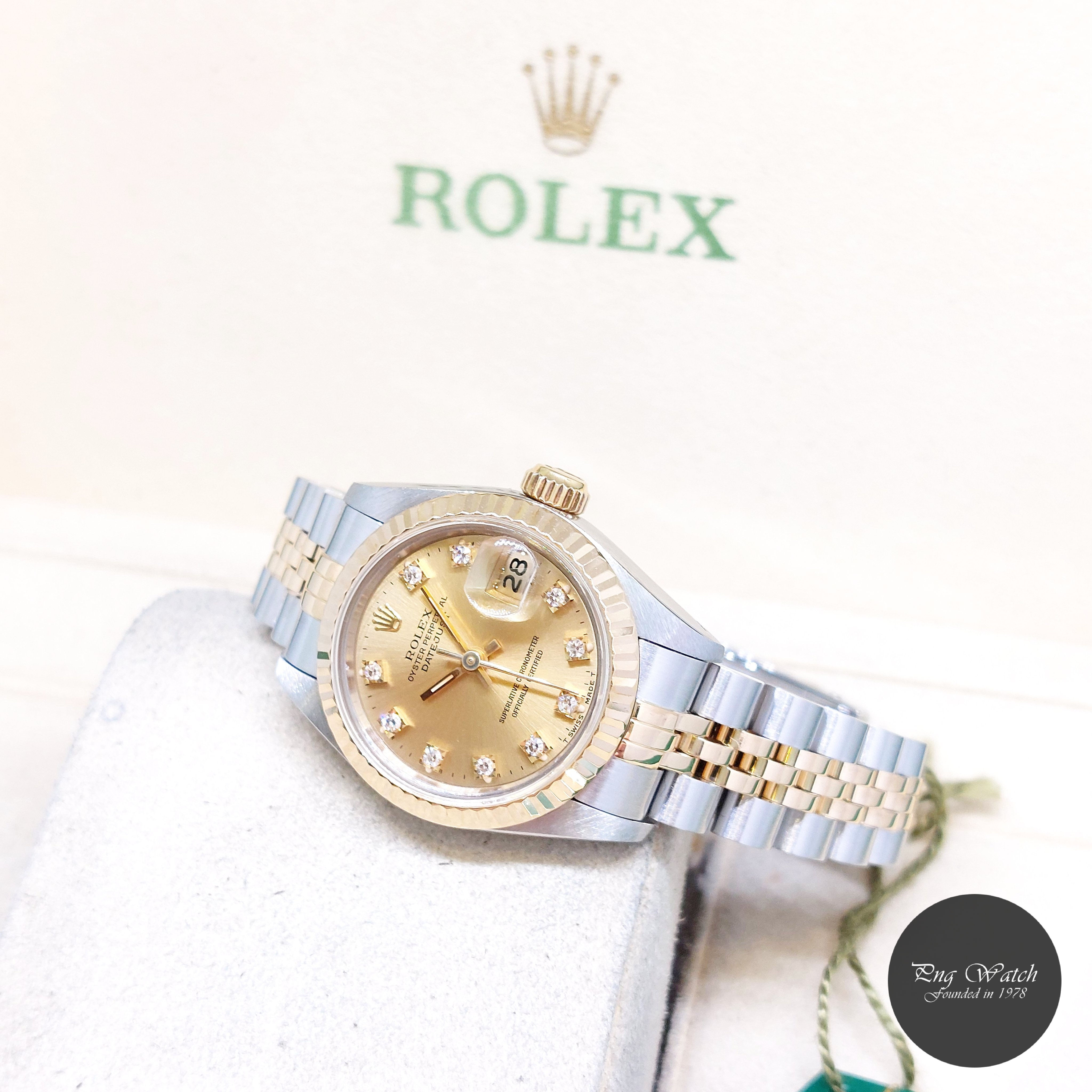 Rolex 26mm 18K Half Yellow Gold Champagne Diamonds Datejust REF: 69173 (X)