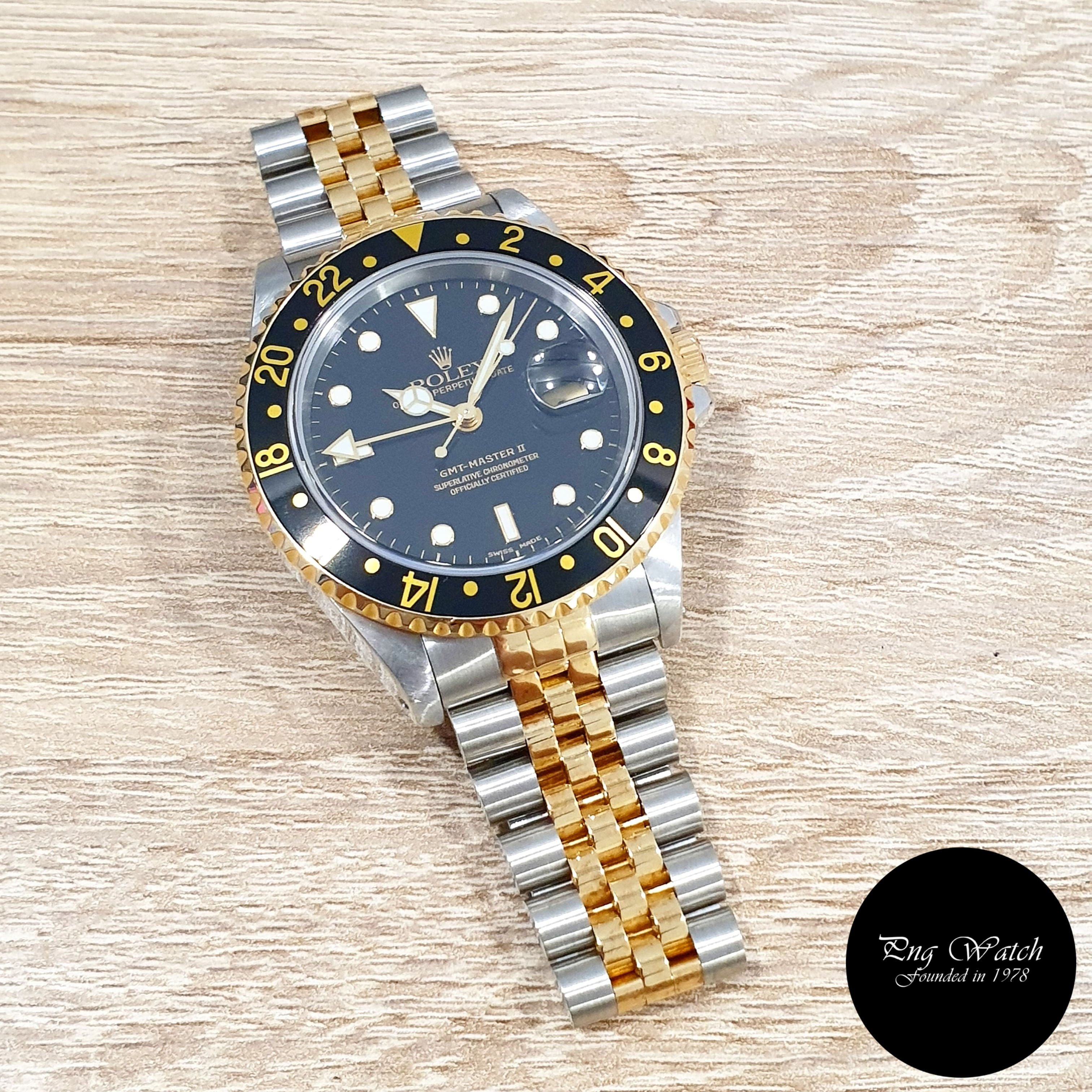 Rolex Oyster 18K Half Gold Black GMT Master 2 Jubilee Bracelet REF: 16713 (P)(2)
