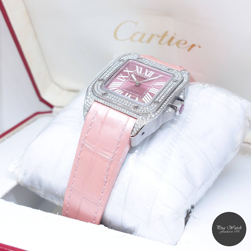 Thumbnail: Cartier 35.6mm x 44.2mm Pink Roman Diamonds Medium Santos 100 REF: W20133X8 (17)