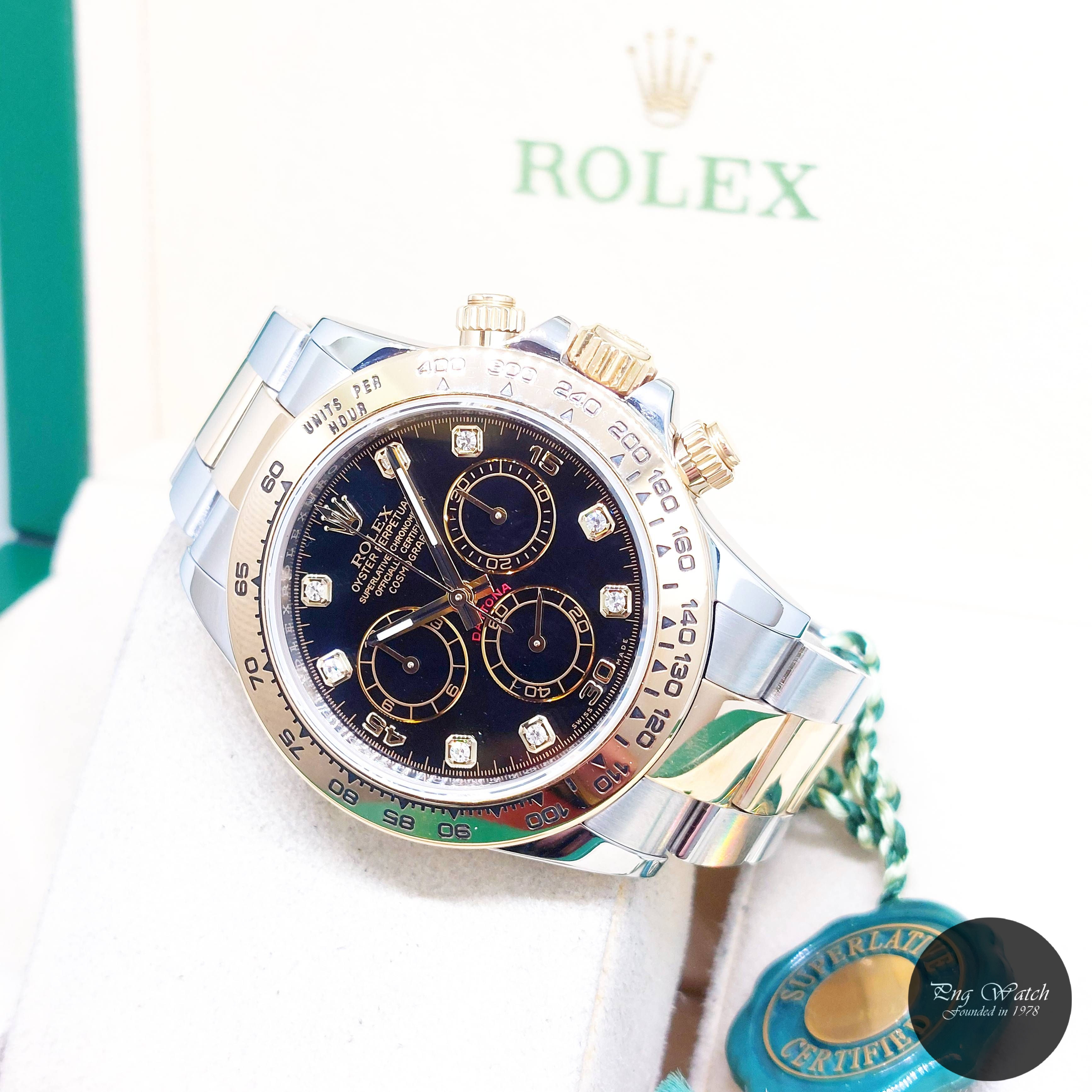 Rolex 40mm 18K Half Yellow Gold Black Diamonds Dial Daytona REF: 116503 (16)