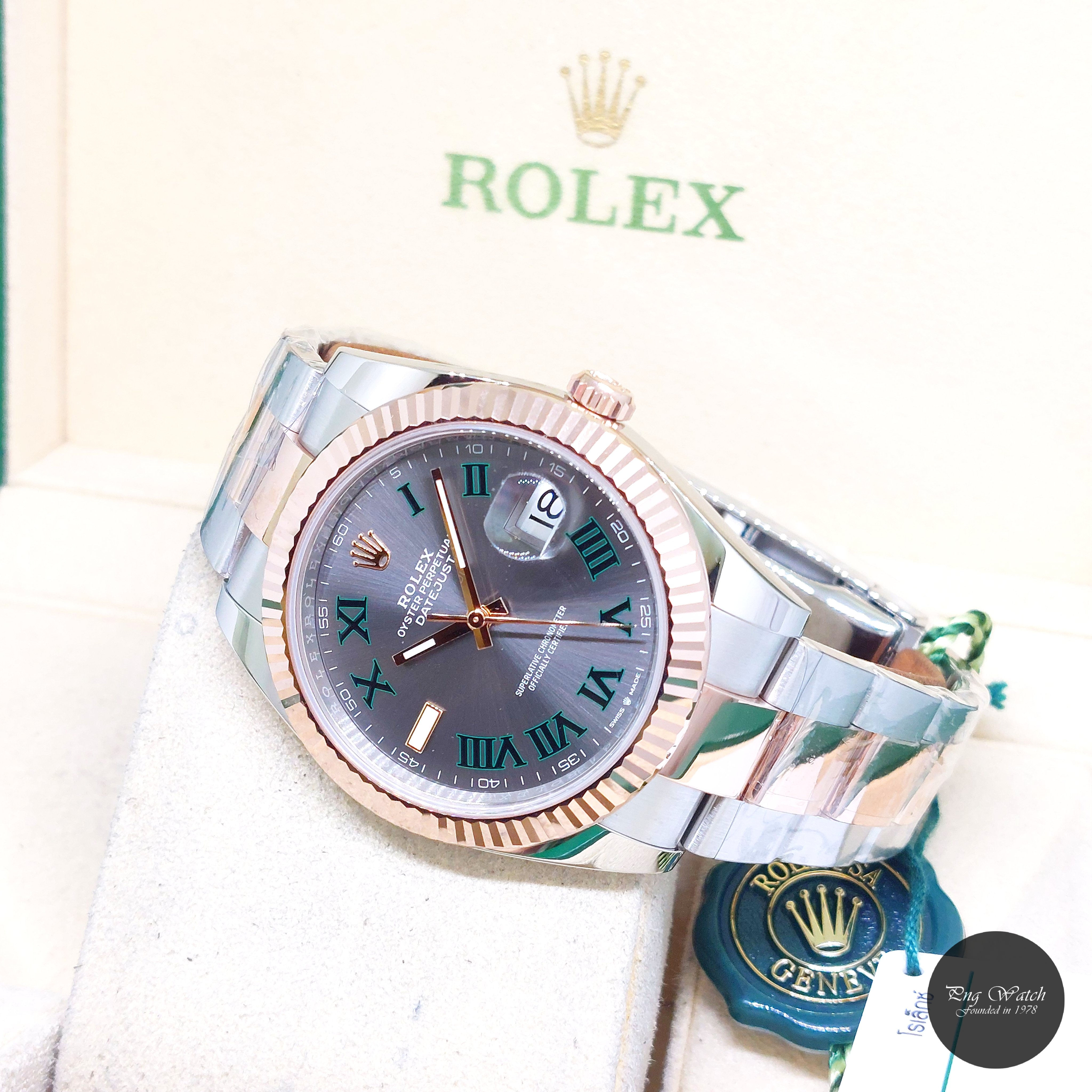 Rolex 41mm 18K Half Rose Gold Grey Wimbledon Roman Datejust REF: 126331 (24)