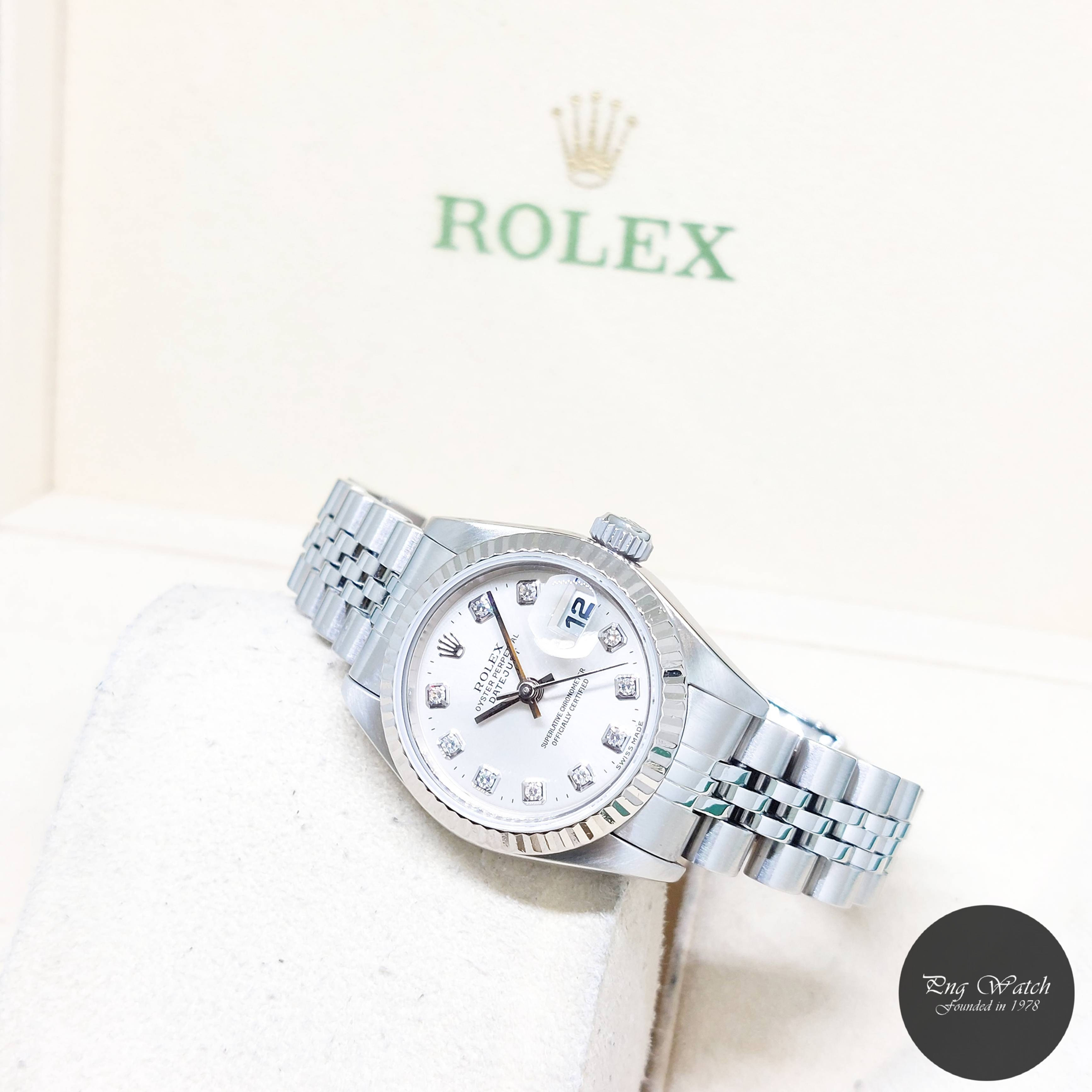 Rolex 26mm Oyster Perpetual Silver Diamonds Dial Datejust REF: 69174 (T7 Series)