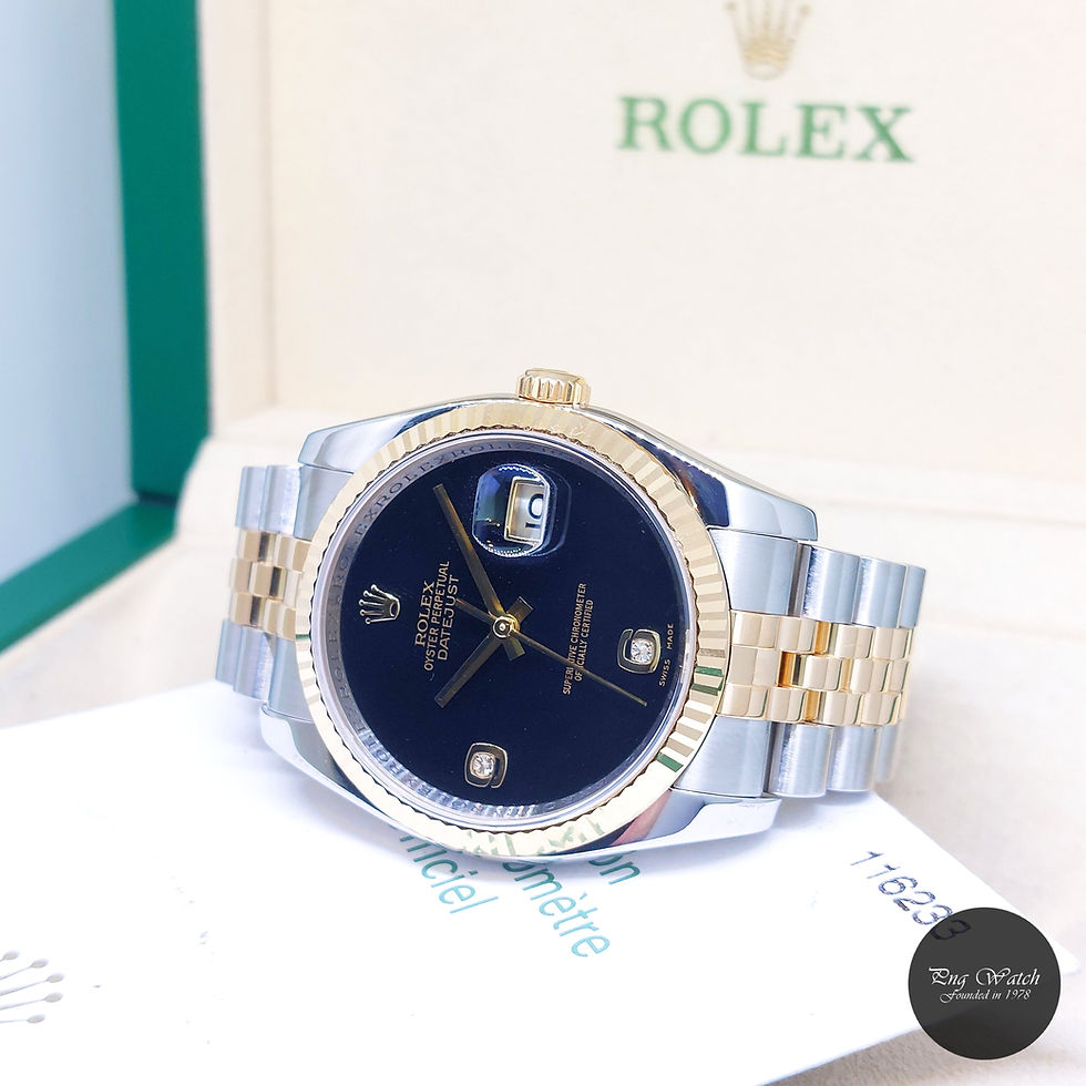 Thumbnail: Rolex 36mm 18K Half YG Onyx 6 & 9 Diamonds Dial Datejust REF: 116233 (Z)