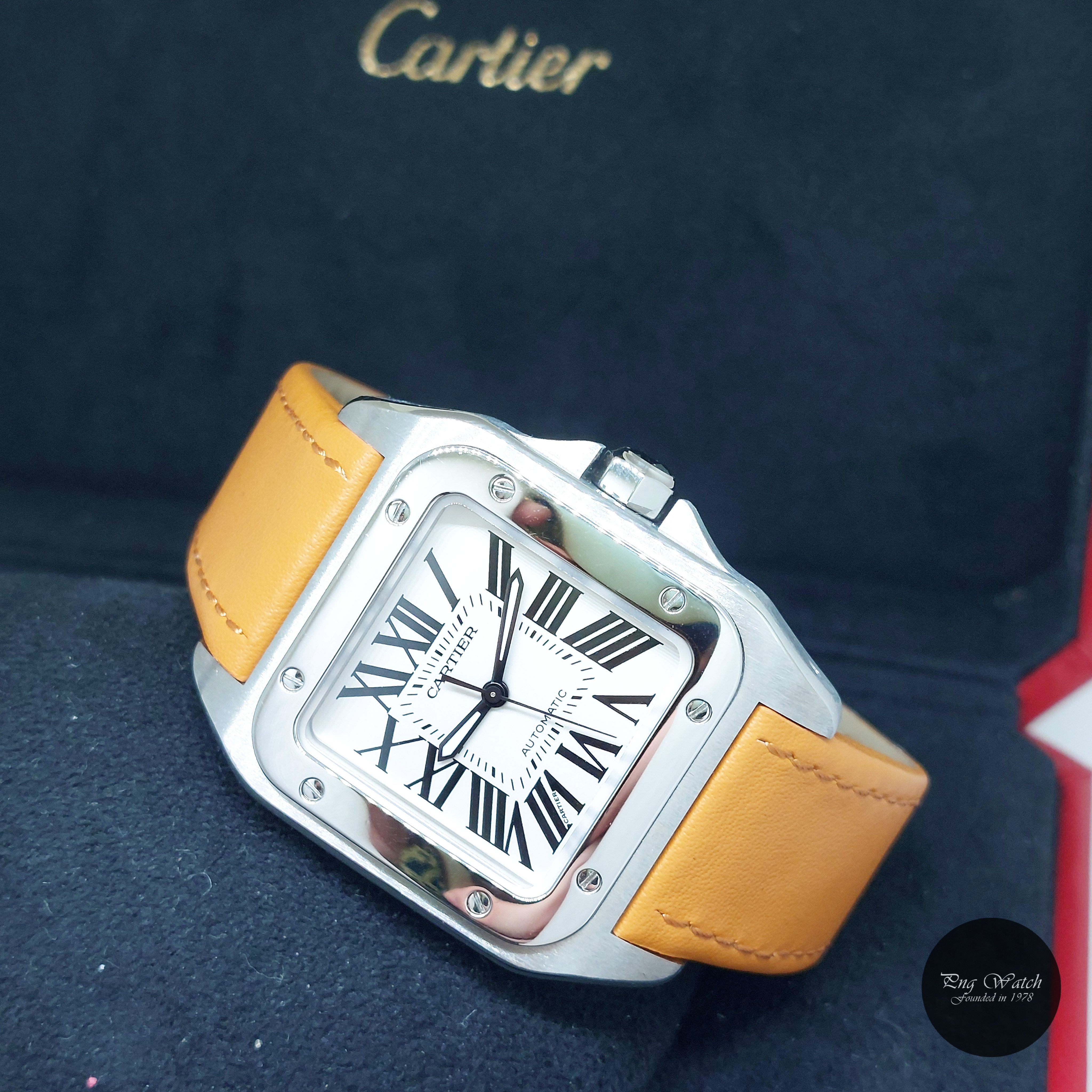 Cartier 35.6mm x 44.2mm Silver Opaline Medium Santos 100 REF: W20126X8 (FS)