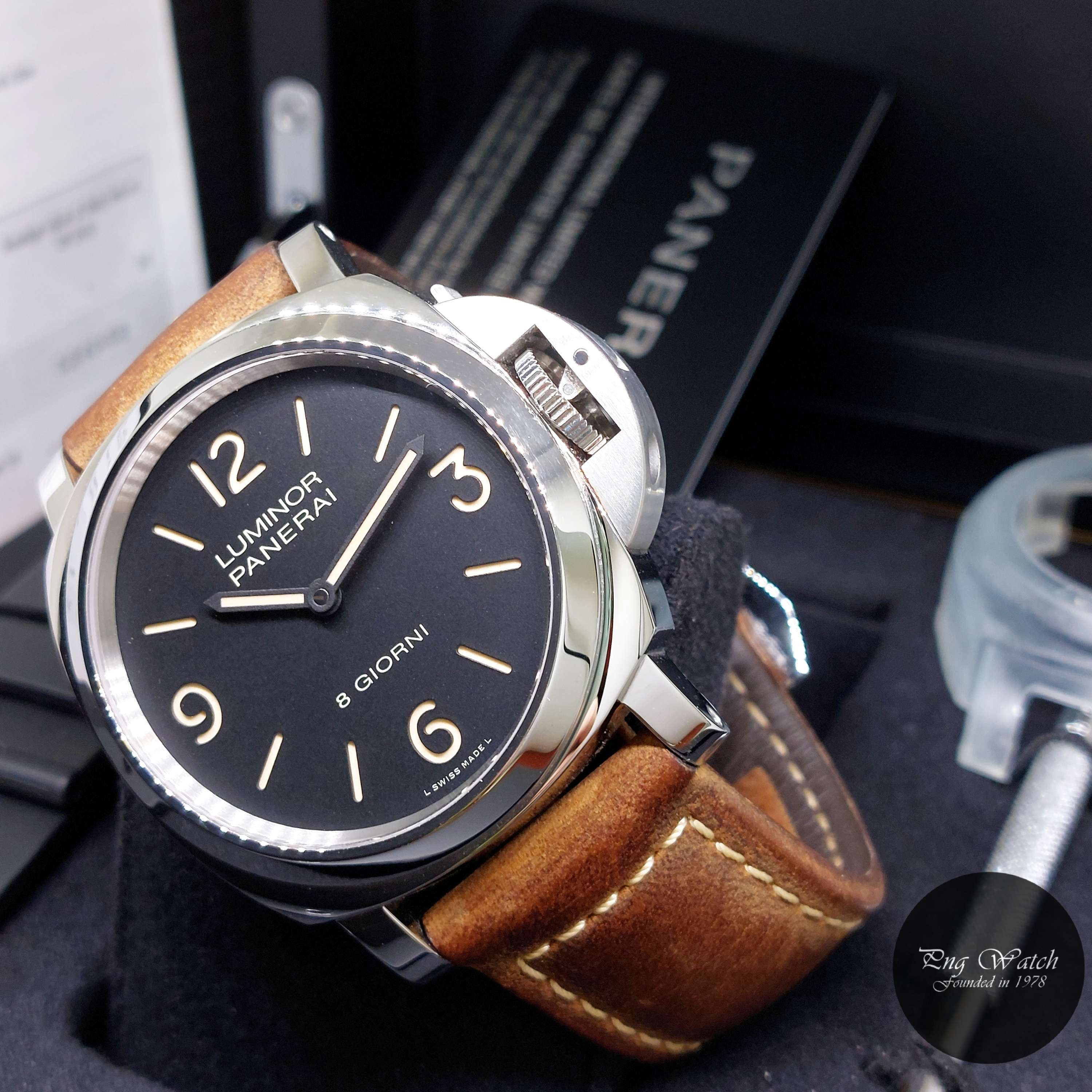 Luminor Panerai 44mm Black Dial 8 Giorni Timepiece PAM914 PAM00914 (Full Set)