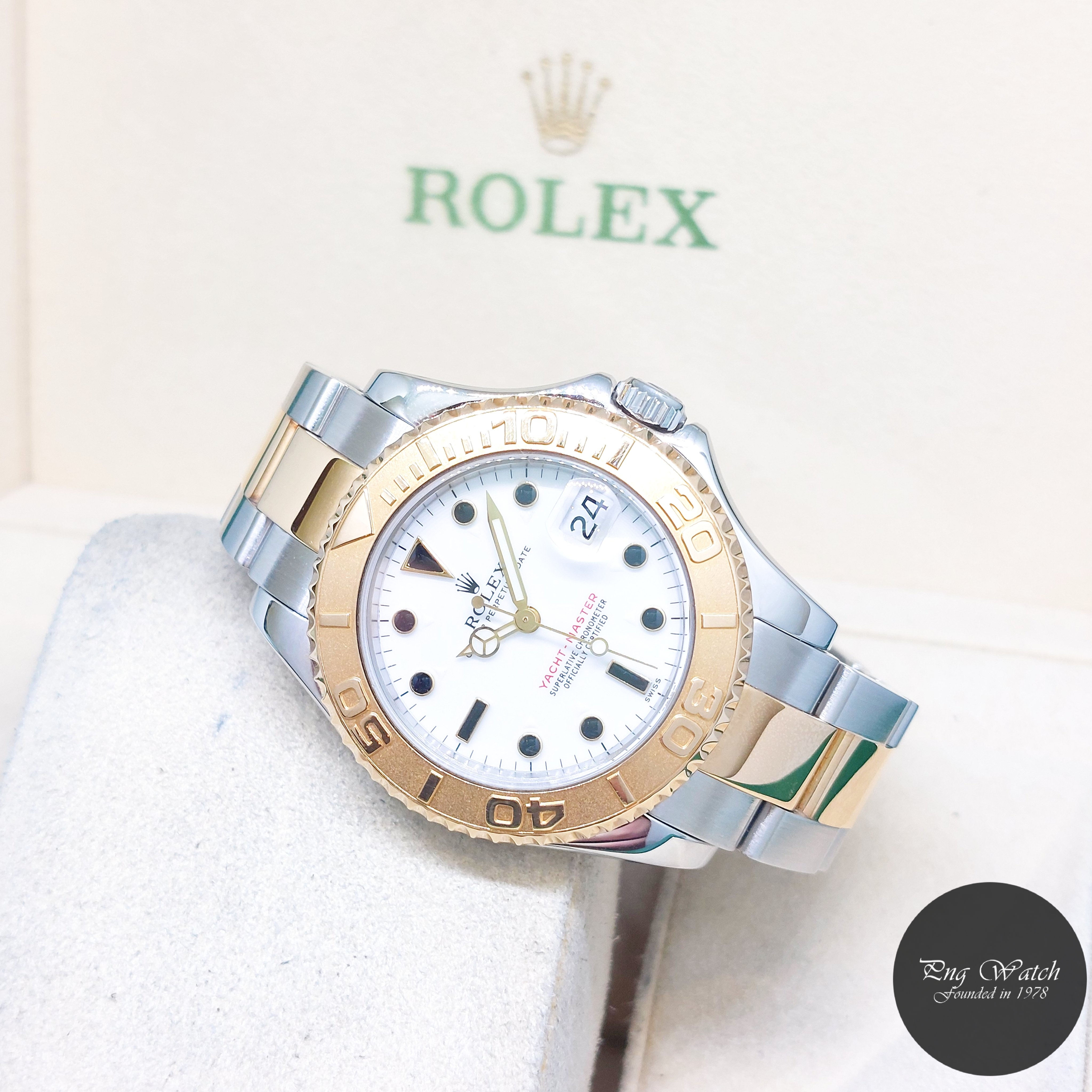 Rolex 35mm Oyster Perpetual 18K Half Yellow Gold White Yachtmaster REF: 68623
