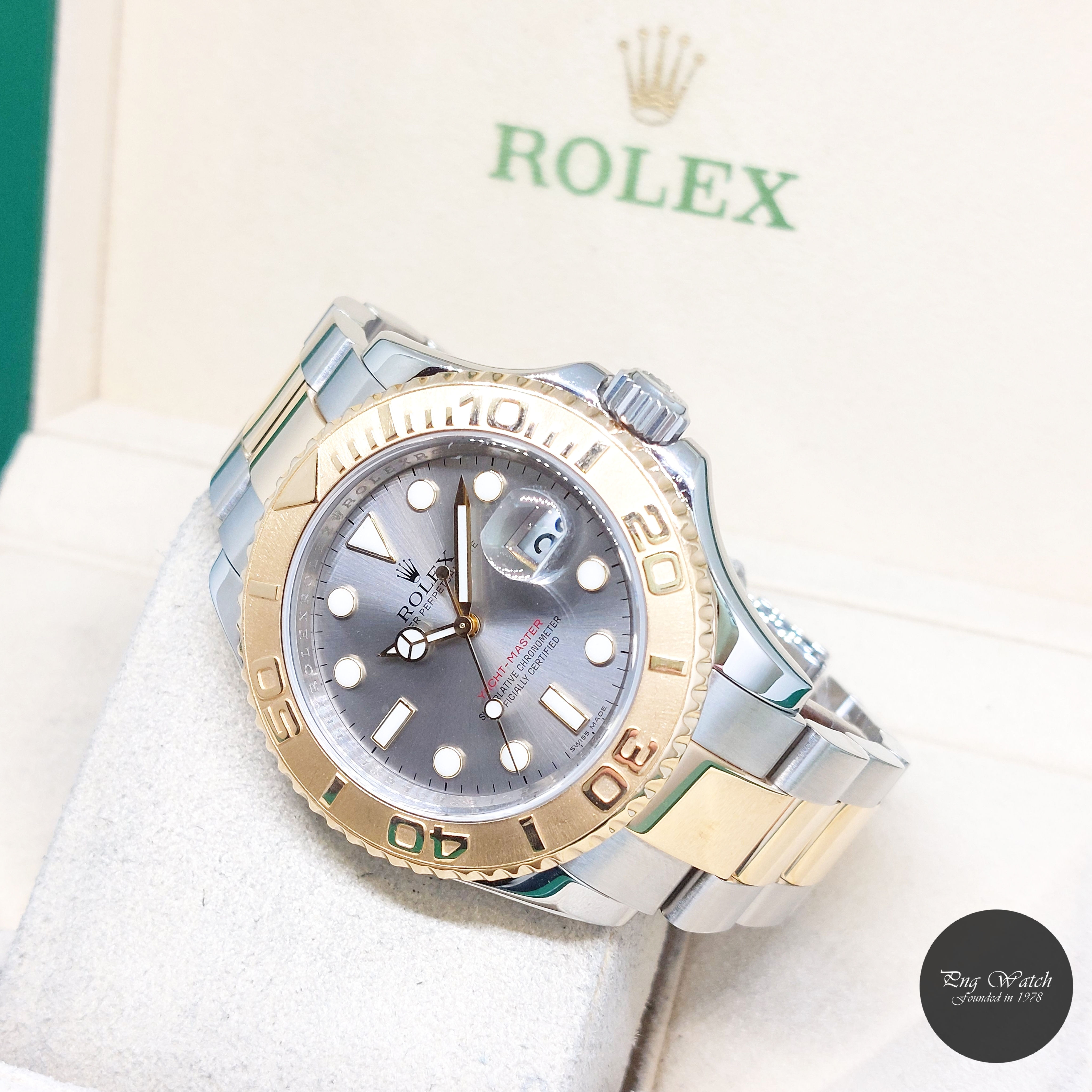 Rolex 40mm 18K Half YG Grey Dial Yachtmaster REF: 16623 (Box & Cert-V Series)