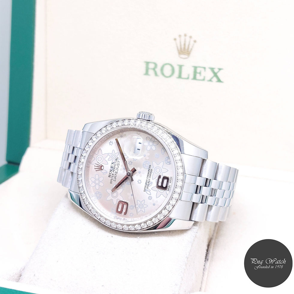 Thumbnail: Rolex 36mm Factory Silver Floral Dial & Diamonds Bezel Datejust REF: 116244 (V)