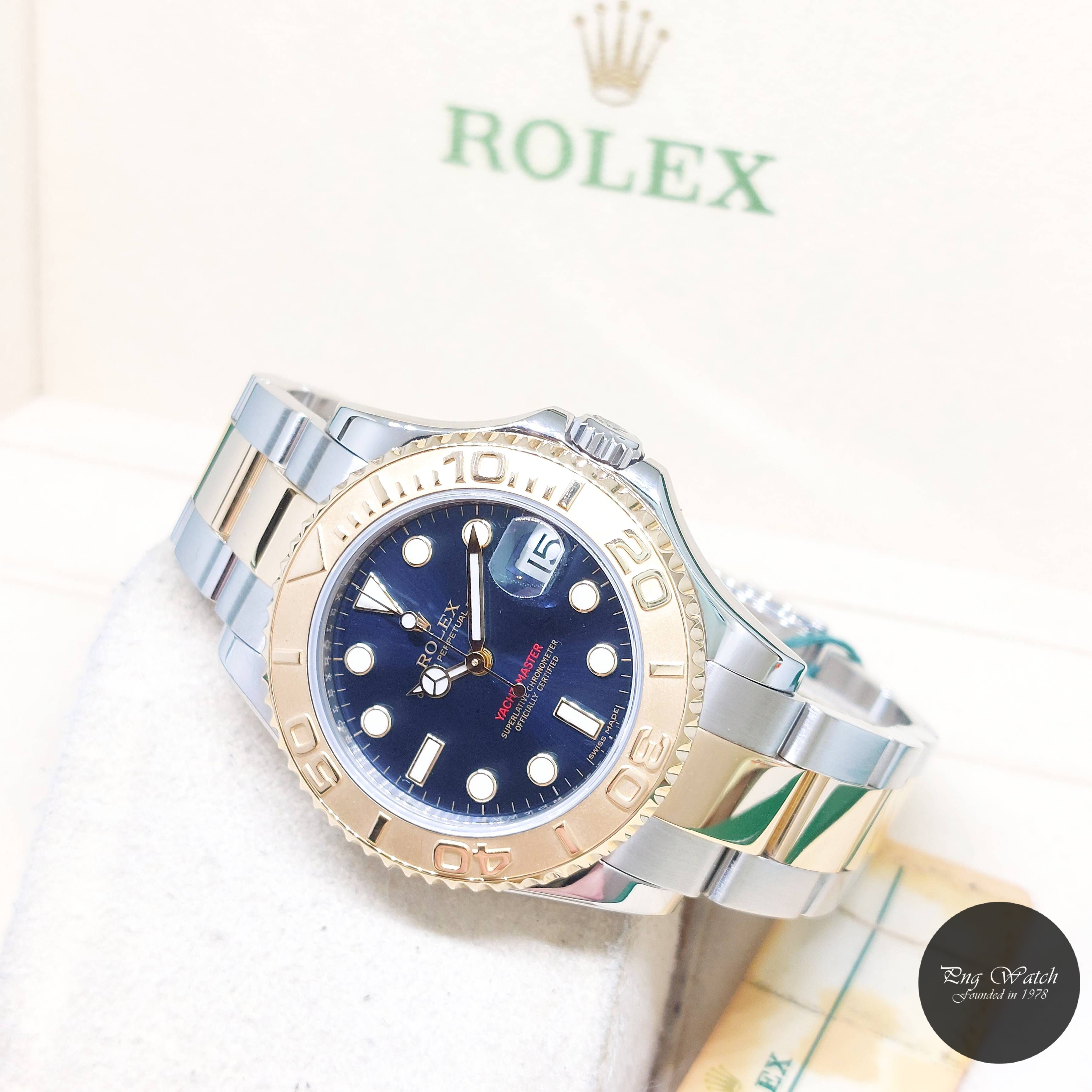 Rolex 35mm Oyster Perpetual 18K Half Gold Blue Dial Yachtmaster REF: 168623 (17)