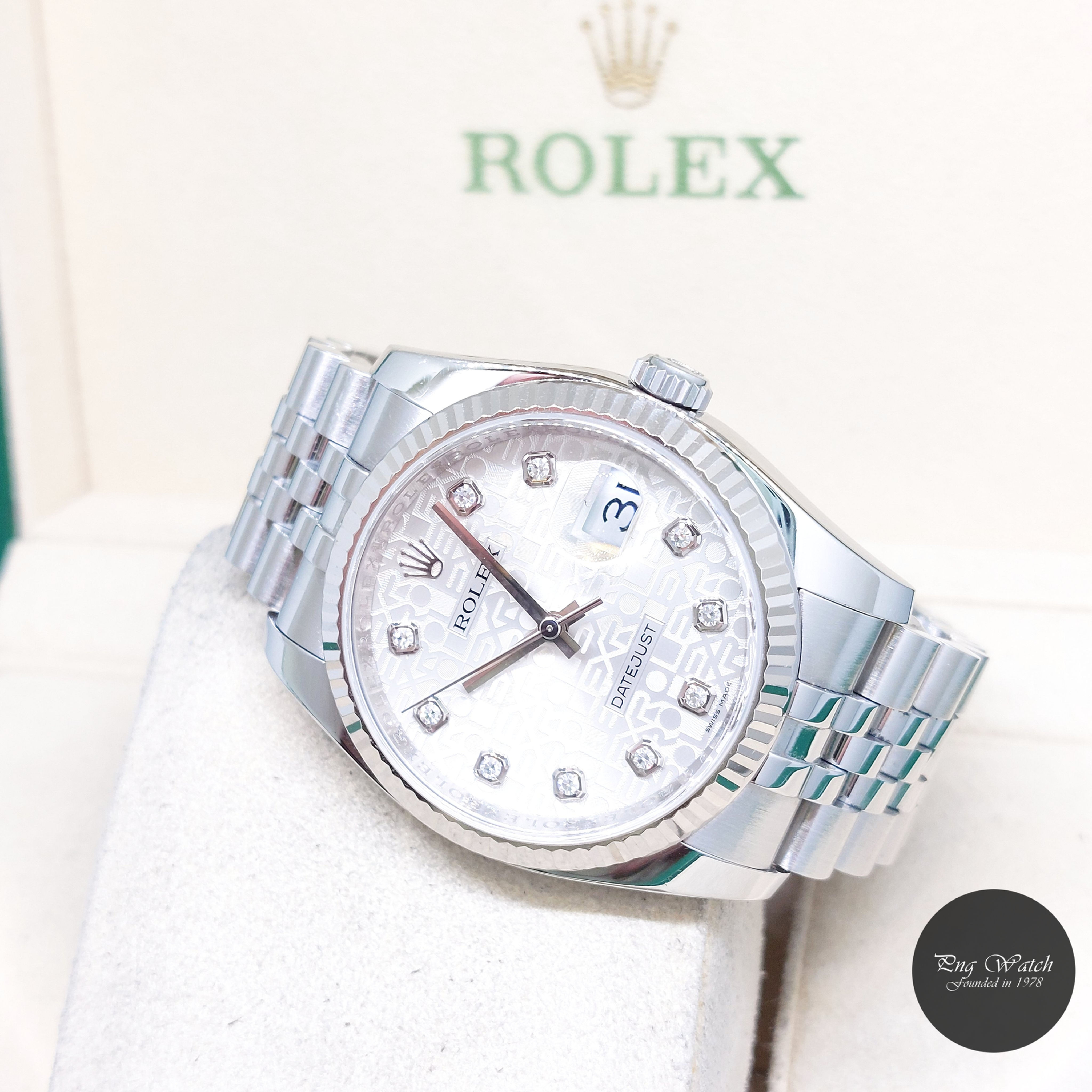Rolex 36mm Oyster Perpetual Silver Jubilee Big Diamonds Datejust REF: 116234