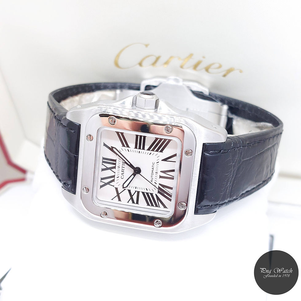 Thumbnail: Cartier 35.6mm x 44.2mm Silver Opaline Medium Santos 100 REF: W20126X8 (2011)